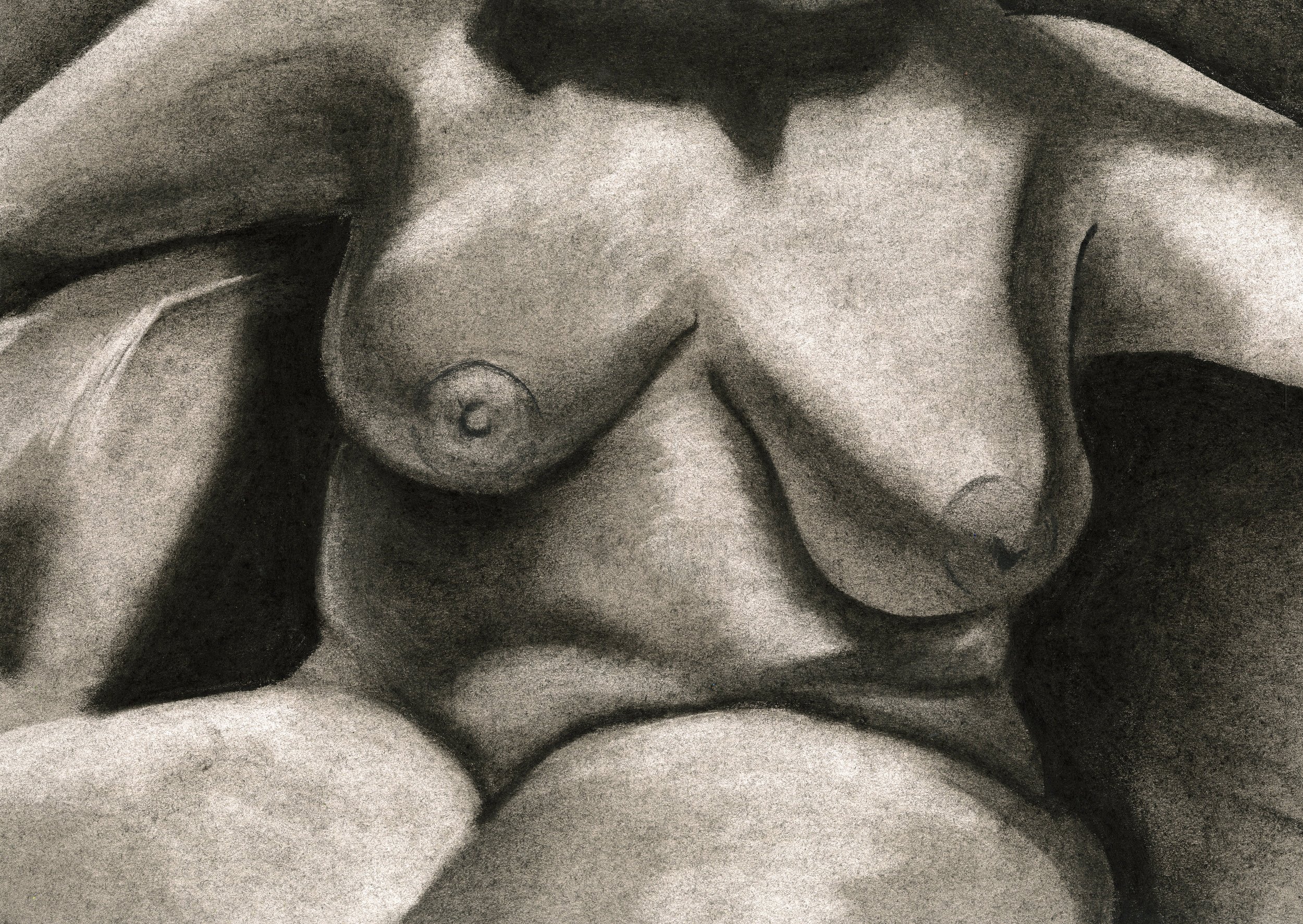 Lighted Chest Study. February 2025, Charcoal, 18in x 24in.