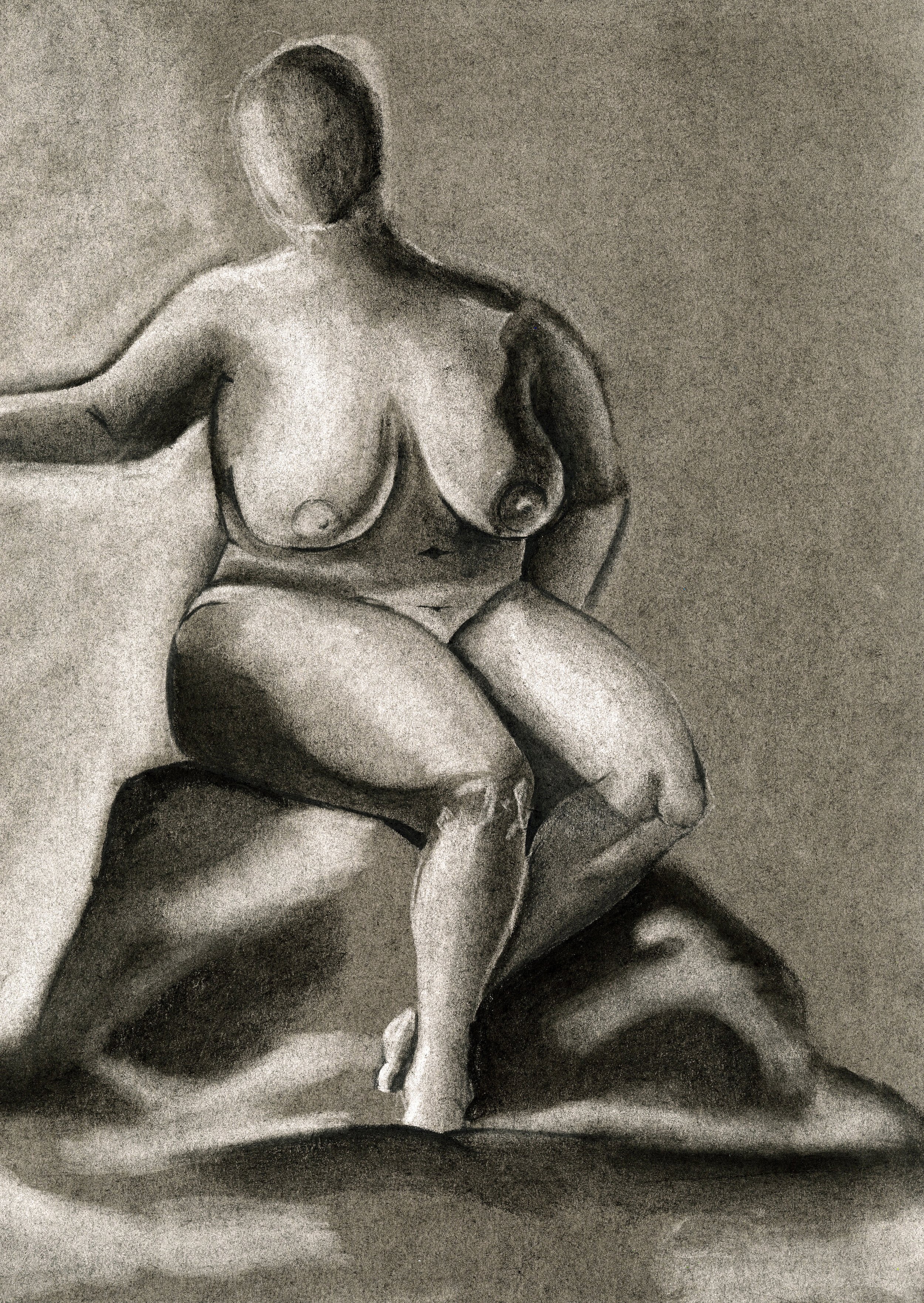 Front Value Study (Incomplete). February 2025, Charcoal, 18in x 24 in.