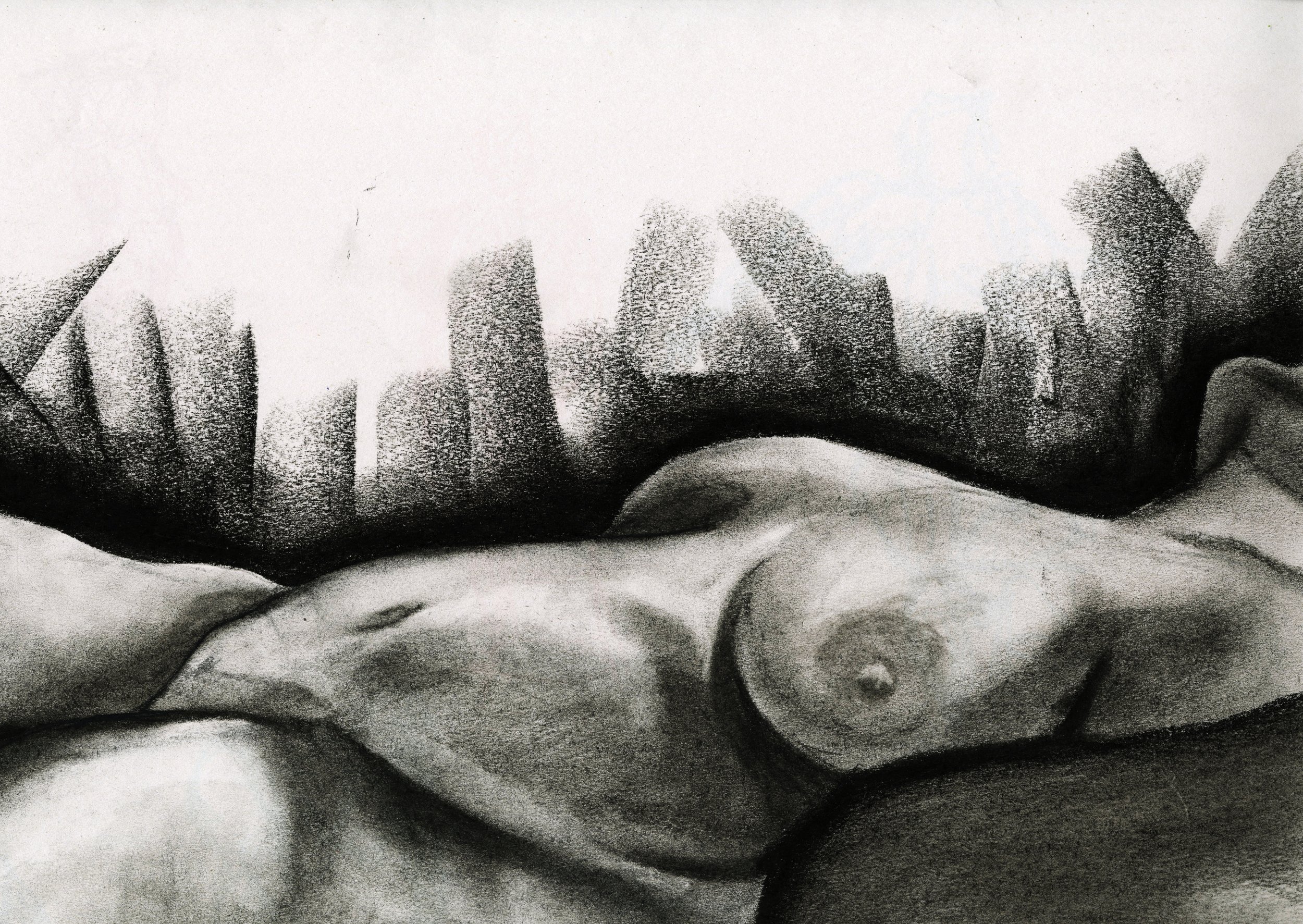 Lounge. February 2025, Charcoal, 18in x 24in