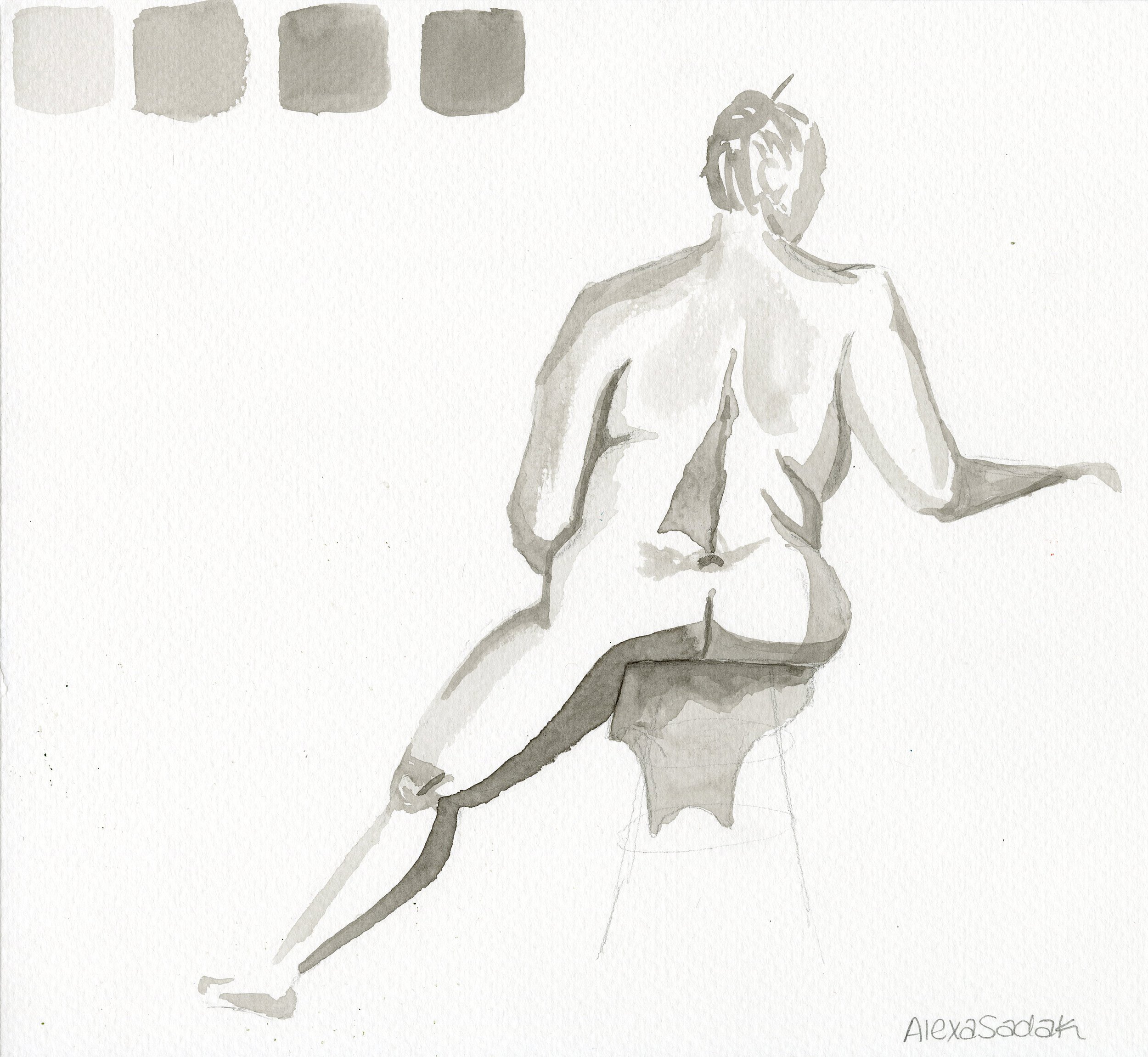 Back Ink Study. April 2025, India Ink and Graphite.
