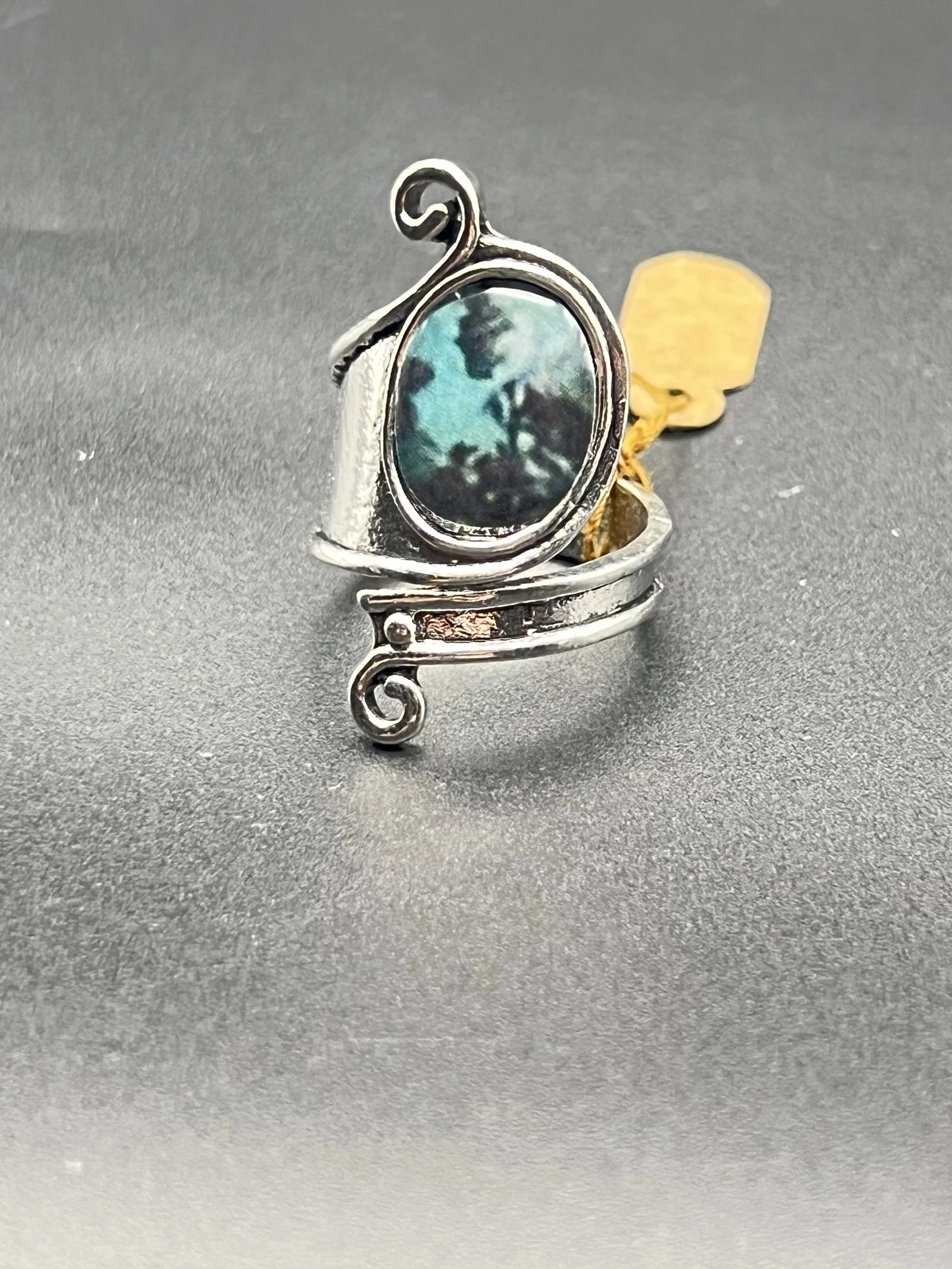 Silver Tone Ornate Faux Turquoise Ring