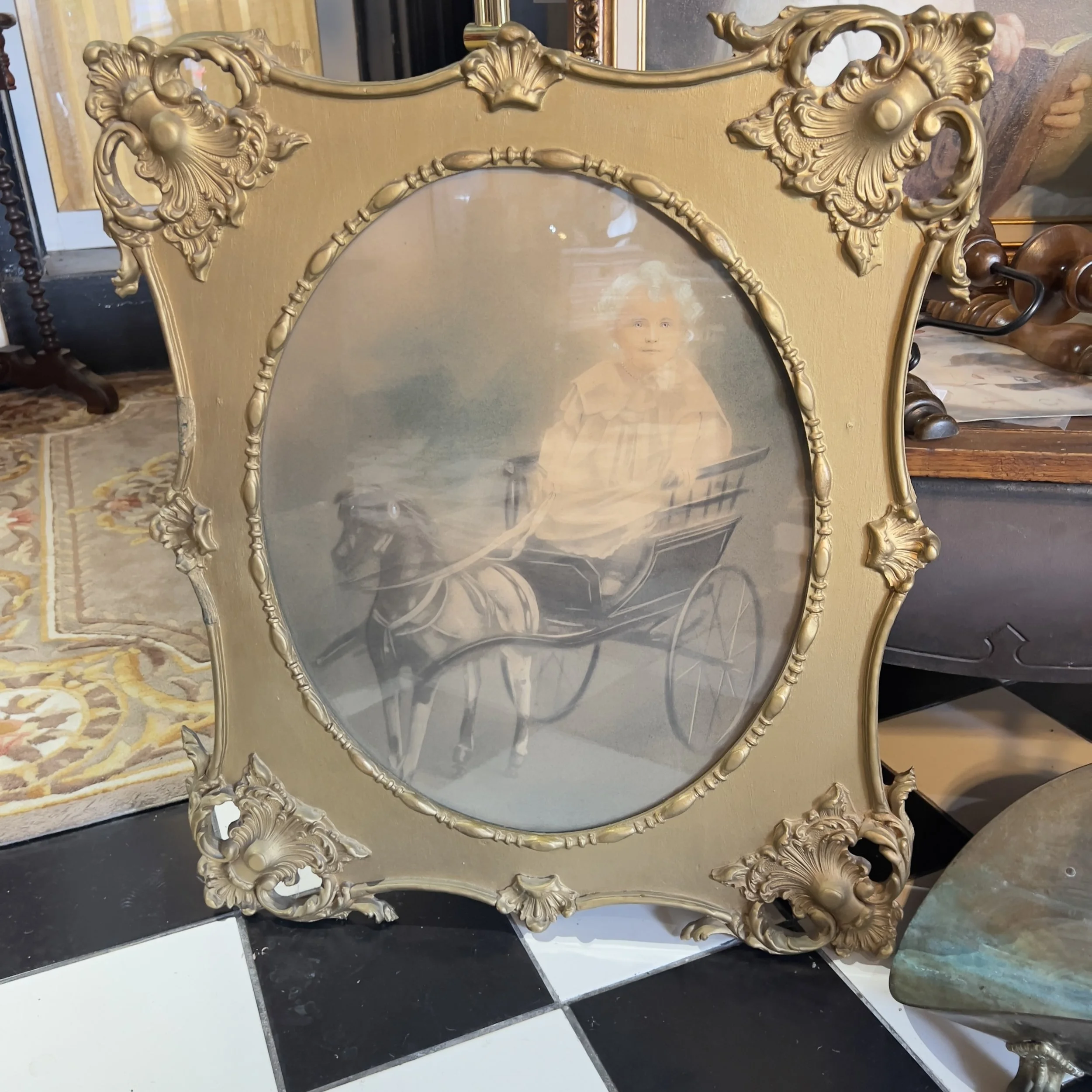 Antique Baroque Wood Framed Painting Victorian Child