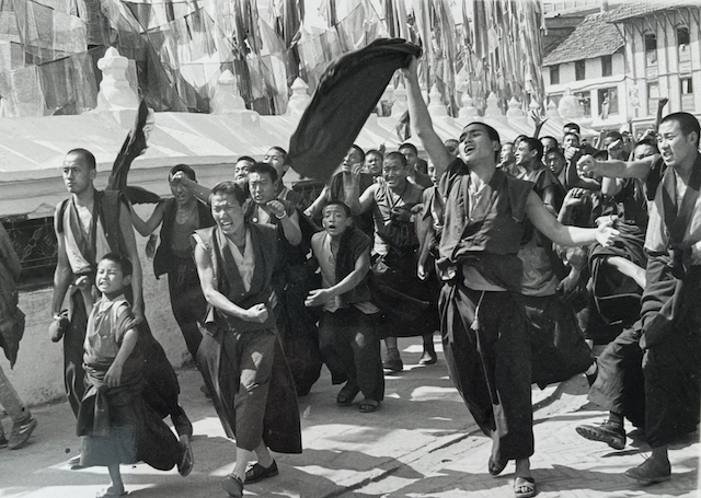 A group of monks demonstrating on Tibetan Uprising Day, March 10, 1993, Kathmandu. By Erin Potts