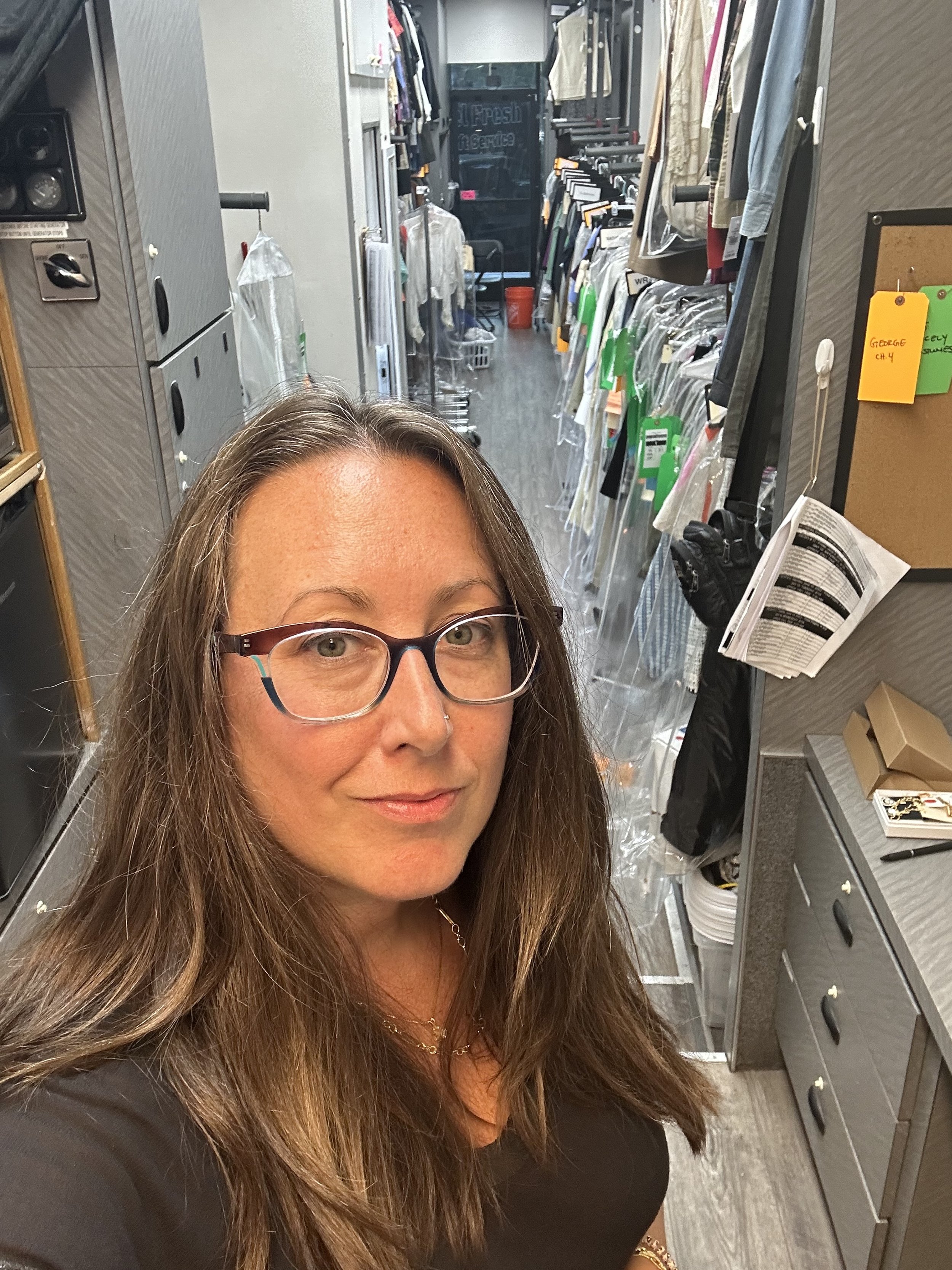 Cathy Parrott on wardrobe truck