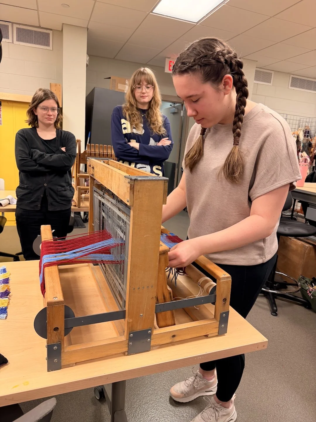 Weaving with Katie McClellen: Sarah Morgan, Ava Burmahl, Claire Zubcic