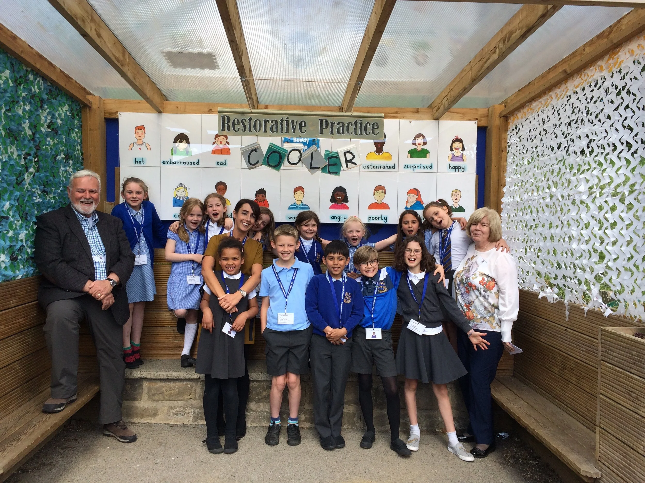 Me with Mary Montague in Leeds England visiting a school that has embraced restorative practices and meditation in their curriculum.