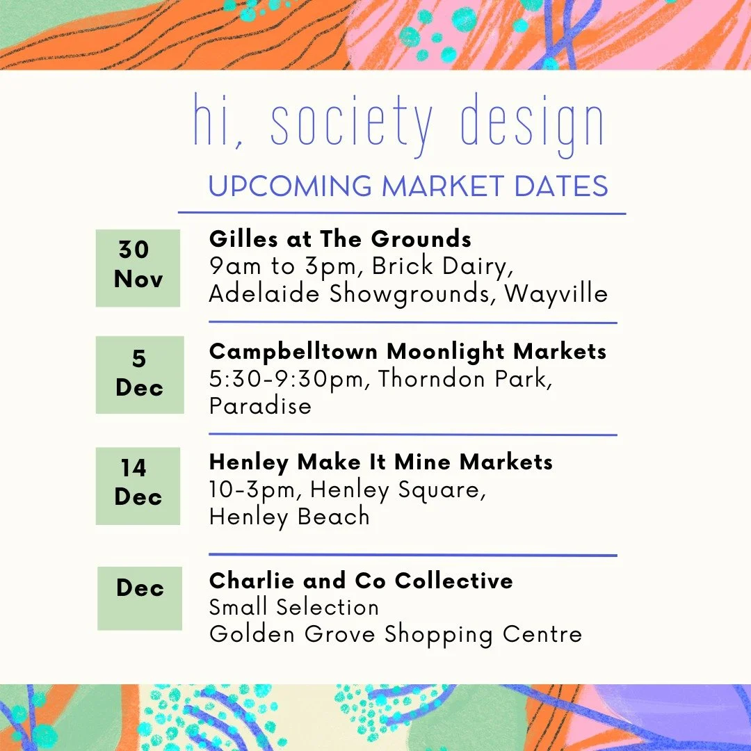 Here are my last market dates for 2025! 

I can't believe we are coming close to the end of the year, how time flies! 

Please support local this Christmas and come by and say hello to all of the small businesses who put their heart and soul into the