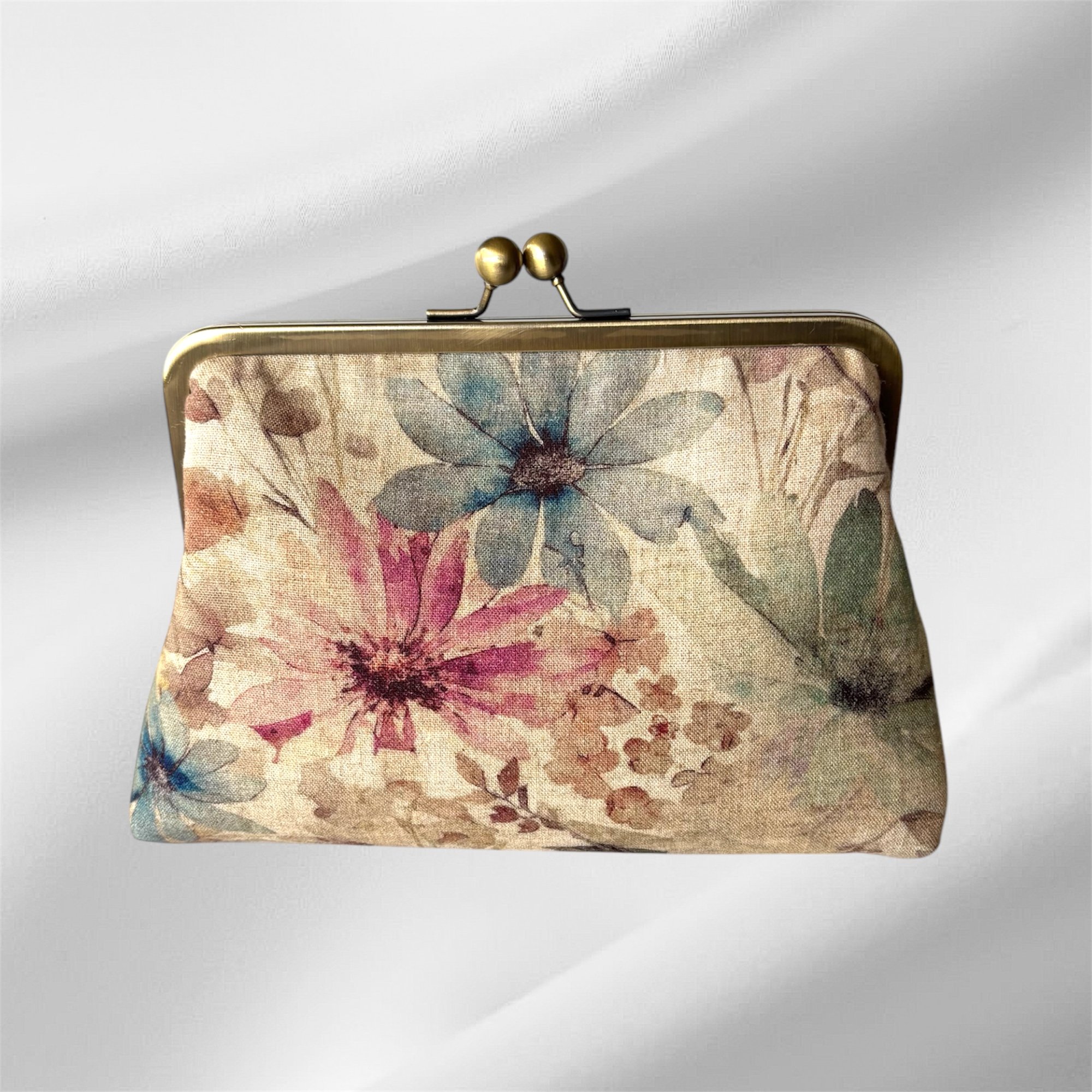 Linen Floral Metal Handle Bag