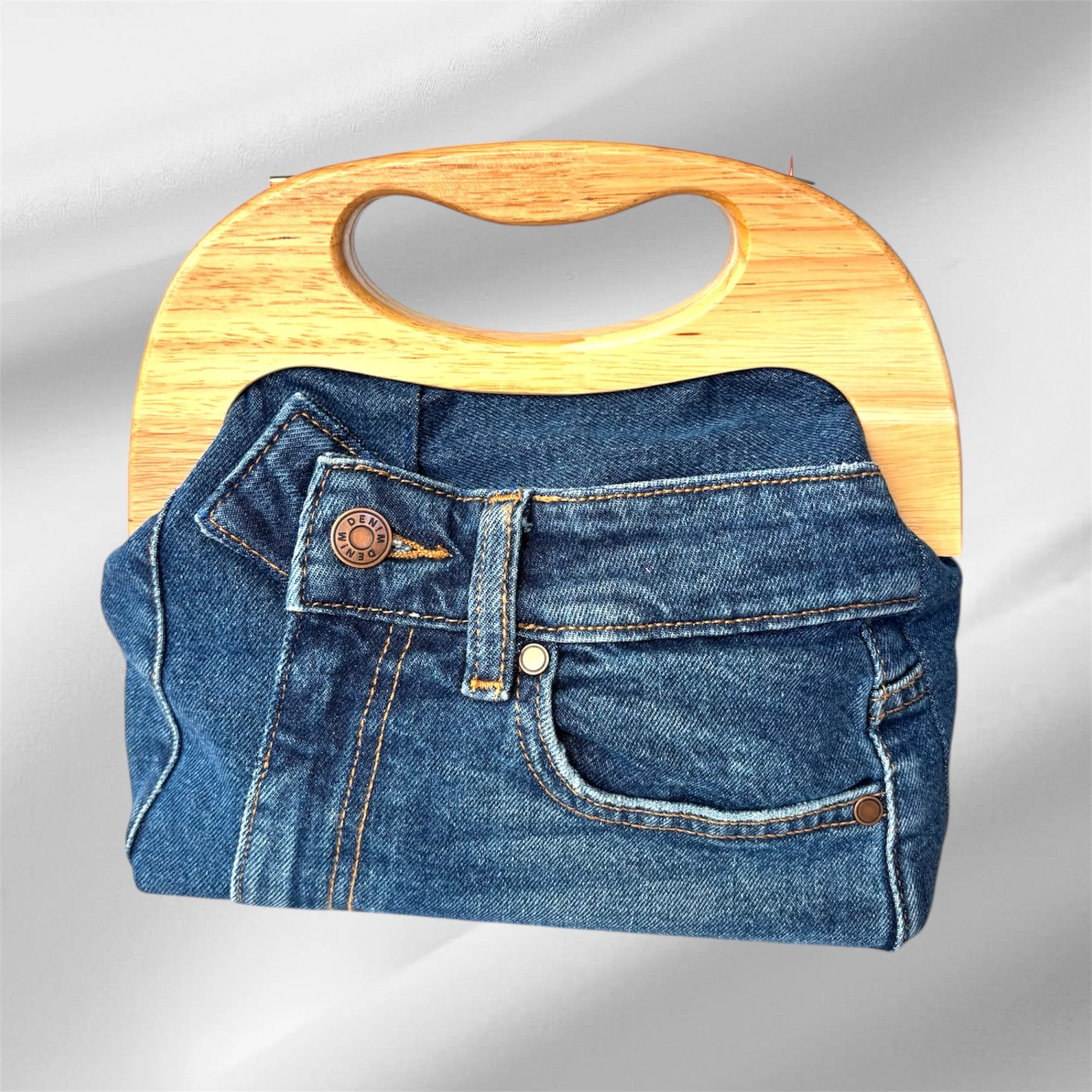 Denim - Dark - Large Timber Handle Bag