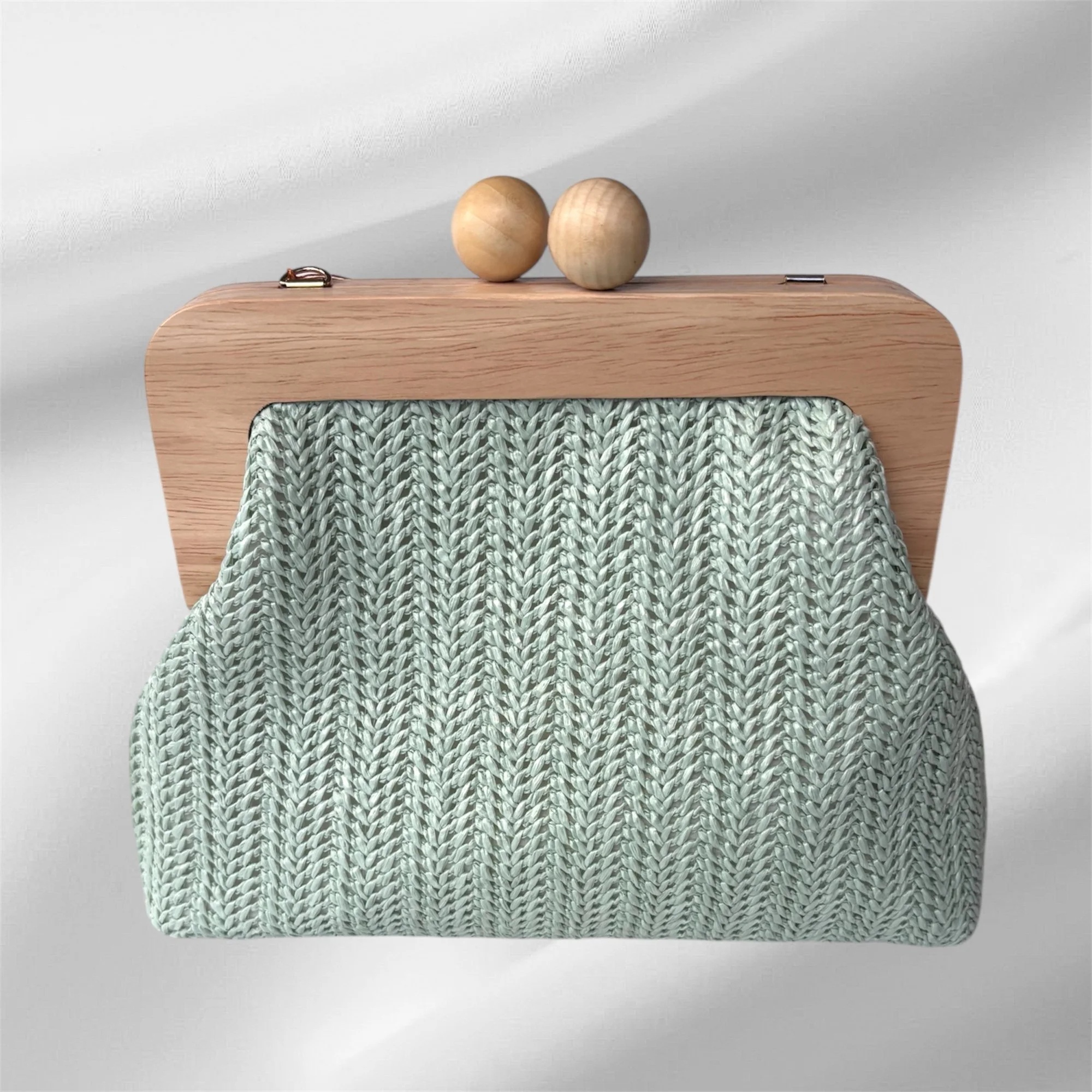 Raffia Mint - Medium Timber Handle Bag