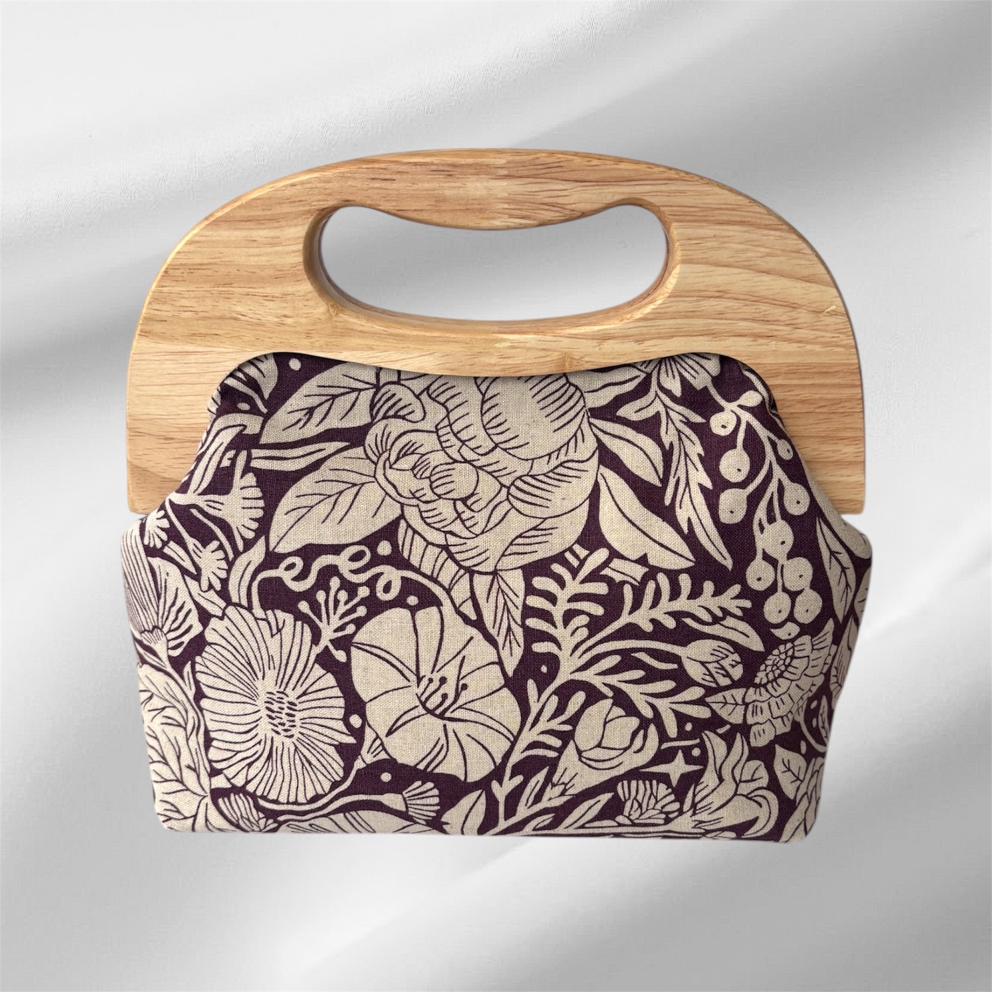 Purple Floral - Large Timber Handle Bag