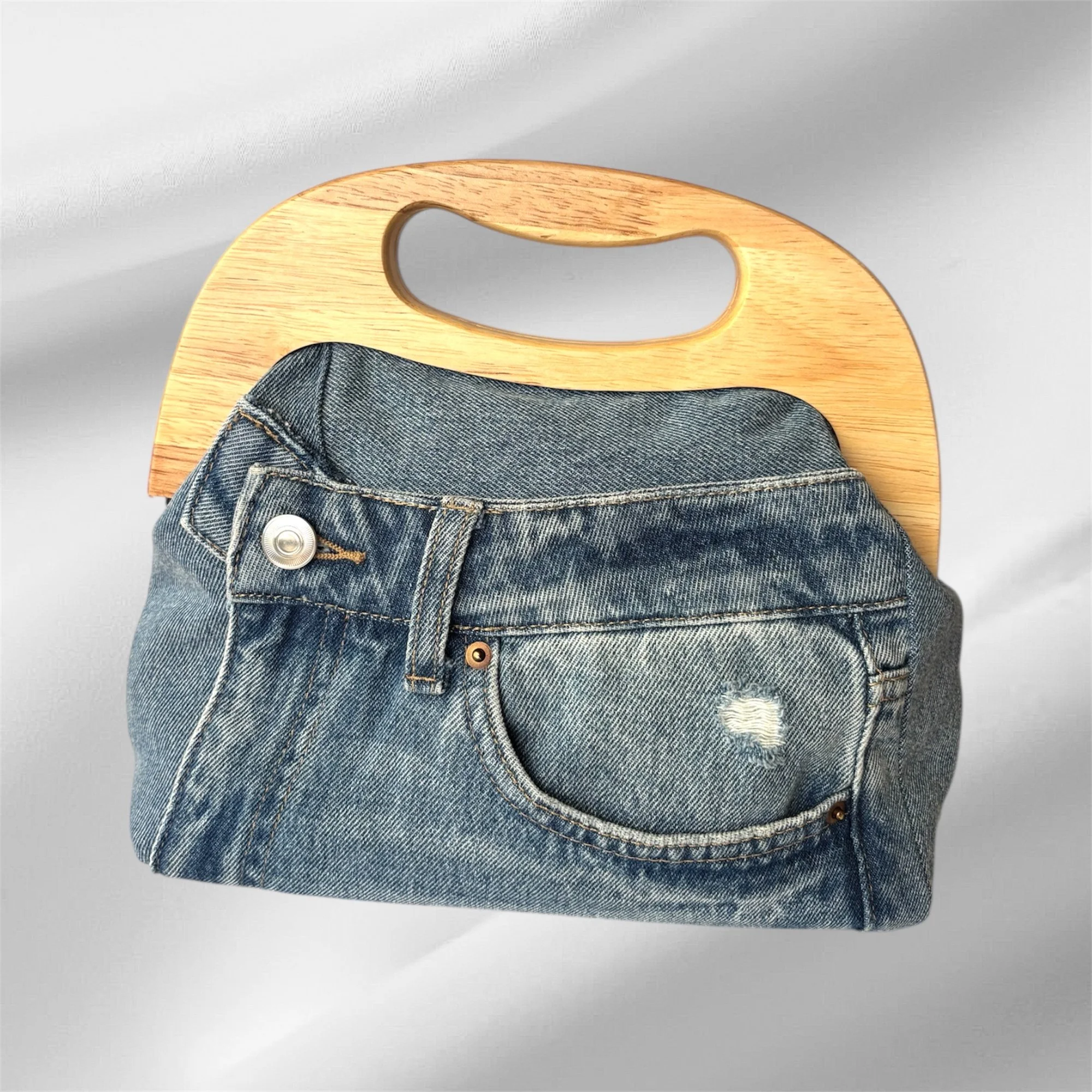 Denim - Light - Large Timber Handle Bag