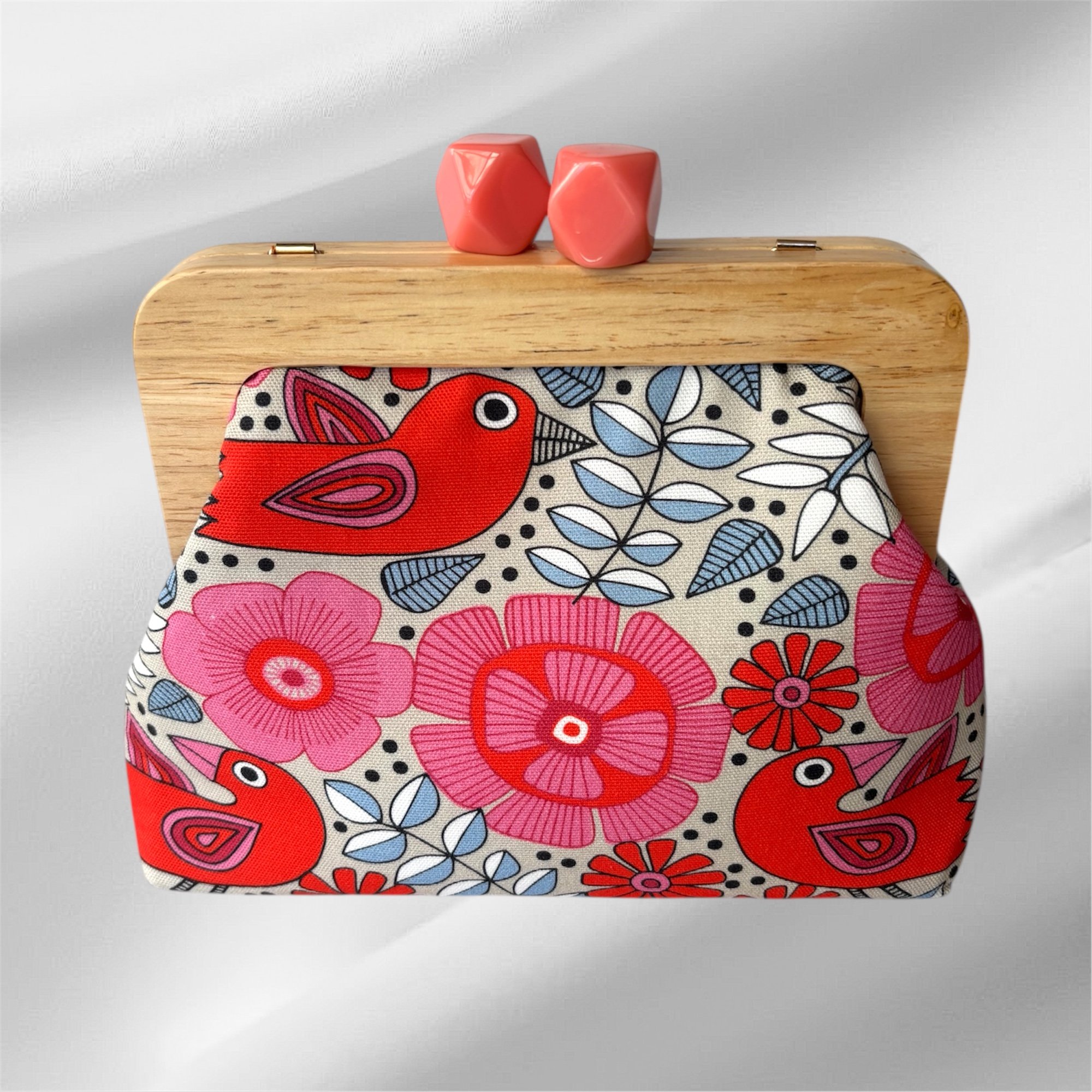 Red Birdies -  Medium Timber Handle Bag