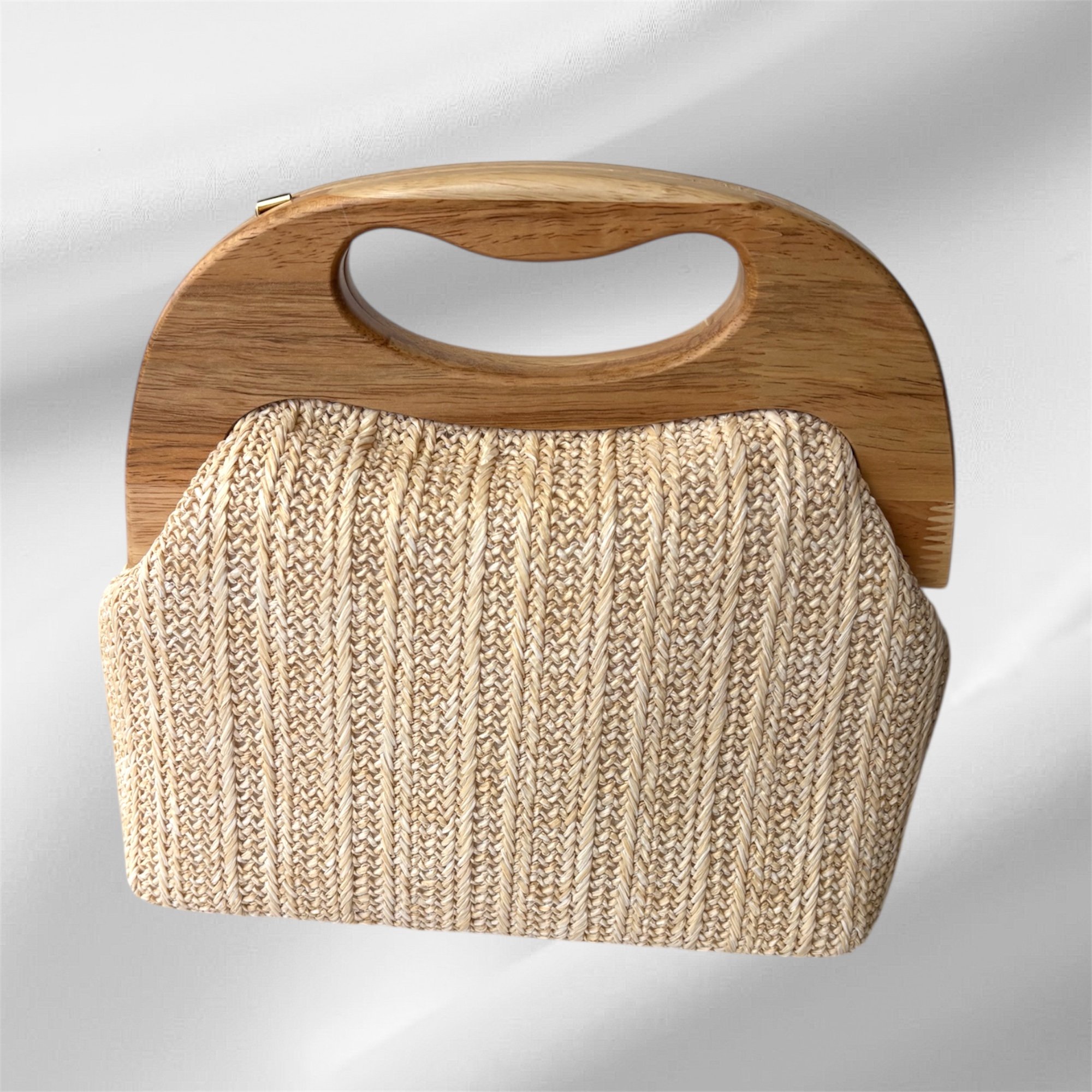 Raffia Ivory - Large Timber Handle Bag
