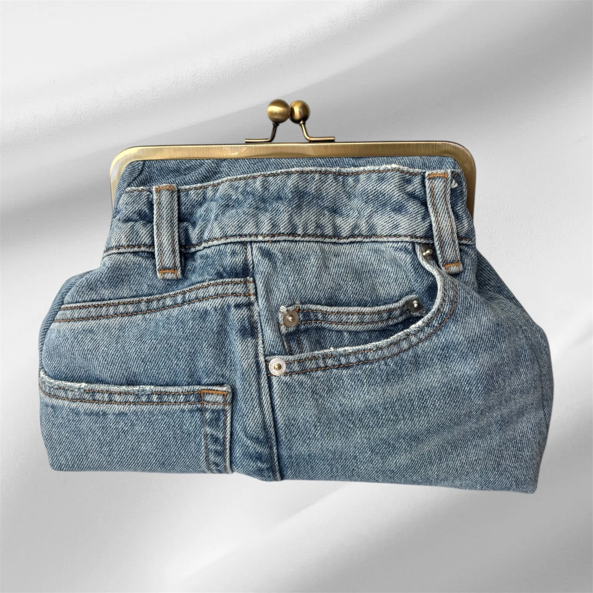Denim Blue Metal Handle Bag