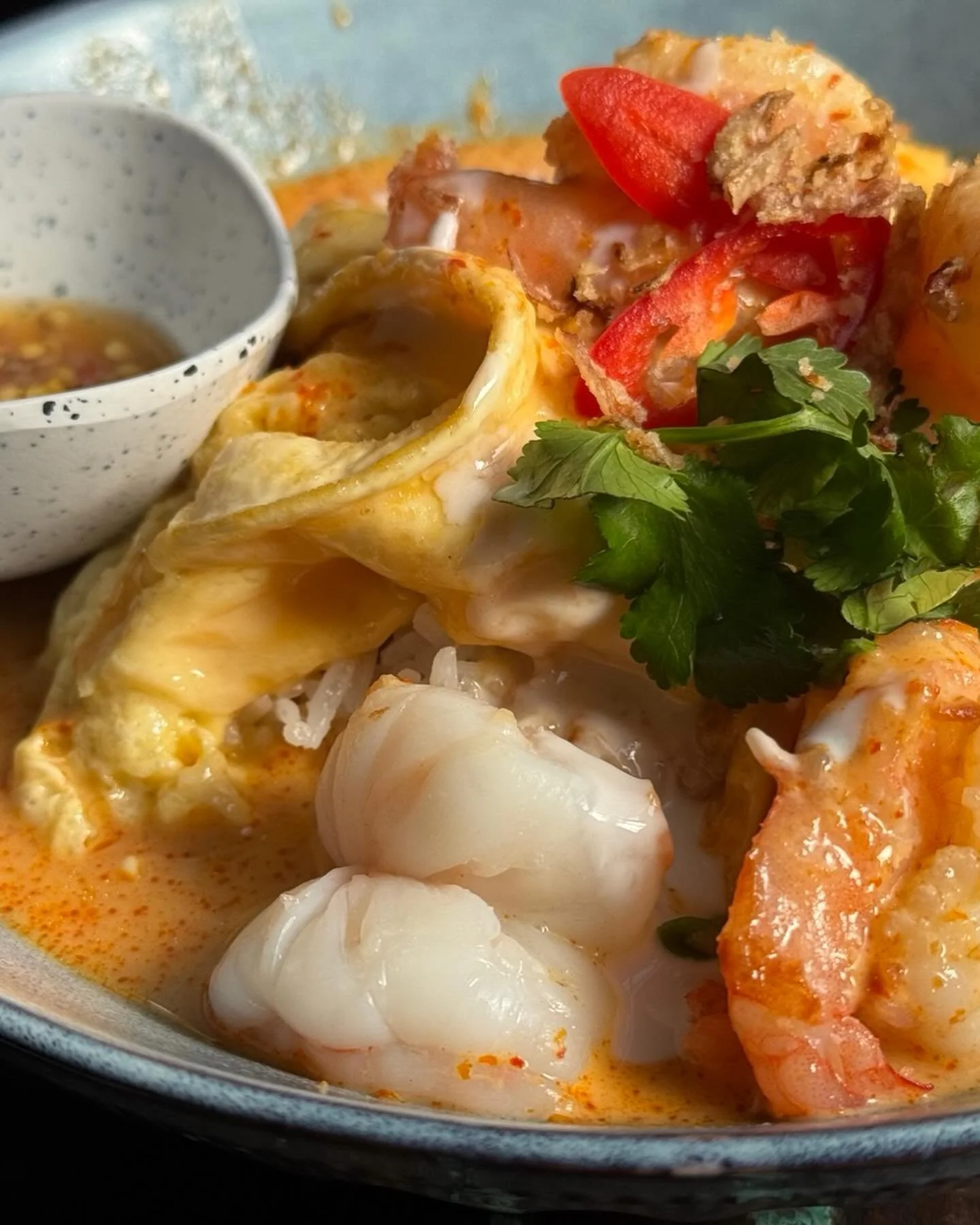 📣 Sunday Special

🥚🍤 Prawn Tomyum Omelette with Rice 🍚
Golden, fluffy omelette wrapped around juicy prawns, soaked in our rich, house-made Tom Yum sauce. Served with jasmine rice for the ultimate Thai street food indulgence. 🌶️🇹🇭
⁠
🔥 Only thi