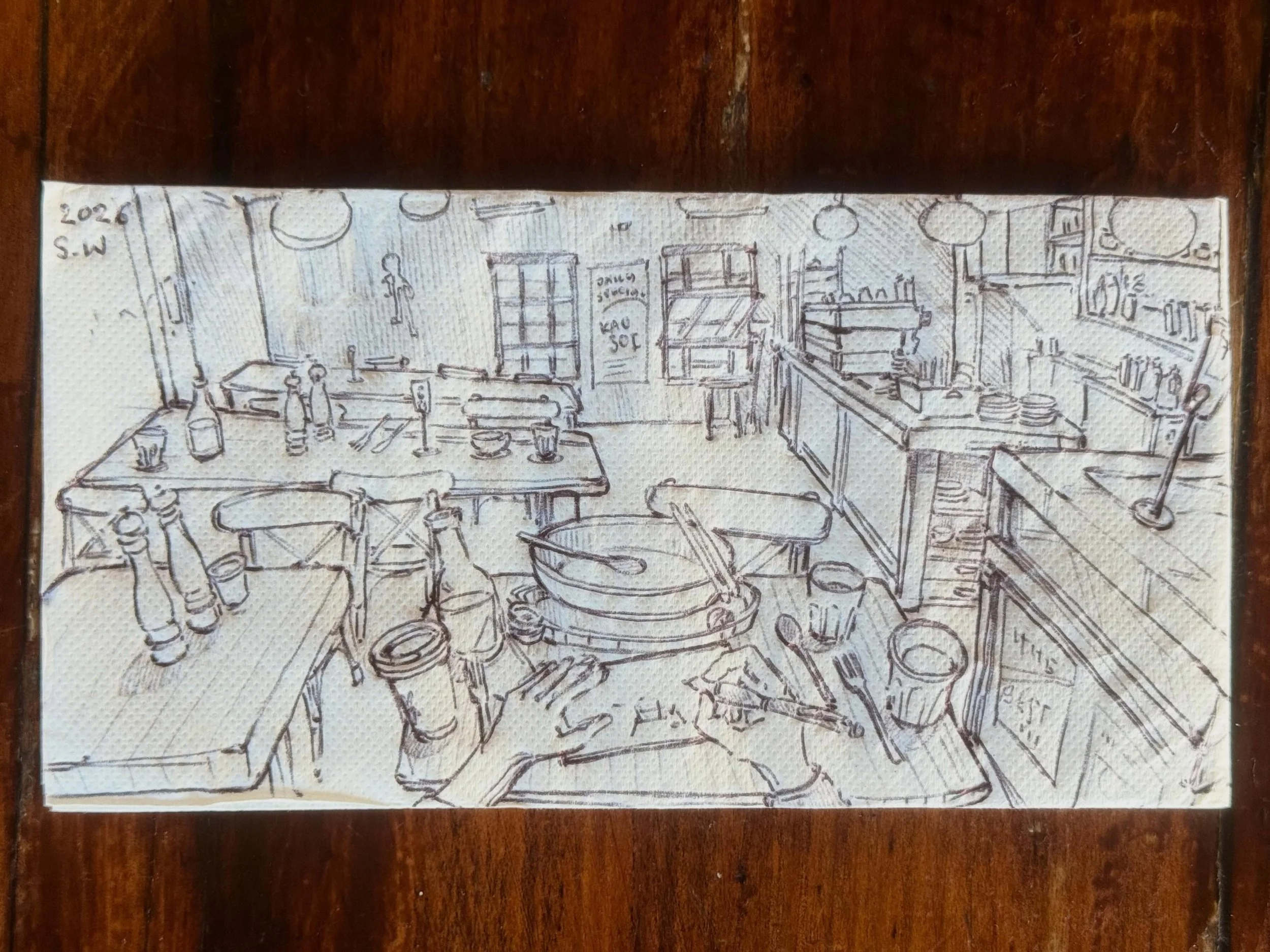 Proof that coffee fuels creativity. ☕️➡️🎨
A customer sketched West End Coffee House while enjoying a coffee, capturing all the little details that make this place feel like home.

We&rsquo;re grateful to be a space where creativity happens every day