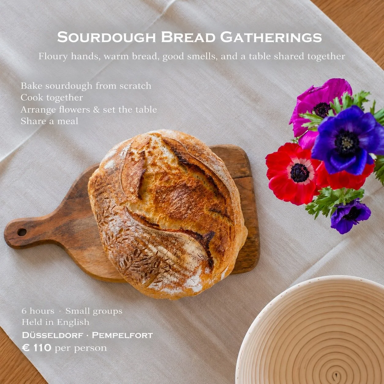 Hi you all!
With this post I&rsquo;d like to invite you to join my sourdough bread gatherings.

I bake bread at home all the time. Whenever friends come over, there has to be bread &mdash; and by now, I think they expect it 😆

I find it so special t