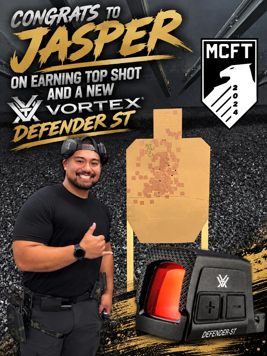 Jasper got Top Shot at our RCGR x MCFT Optics class and earned a free optic!