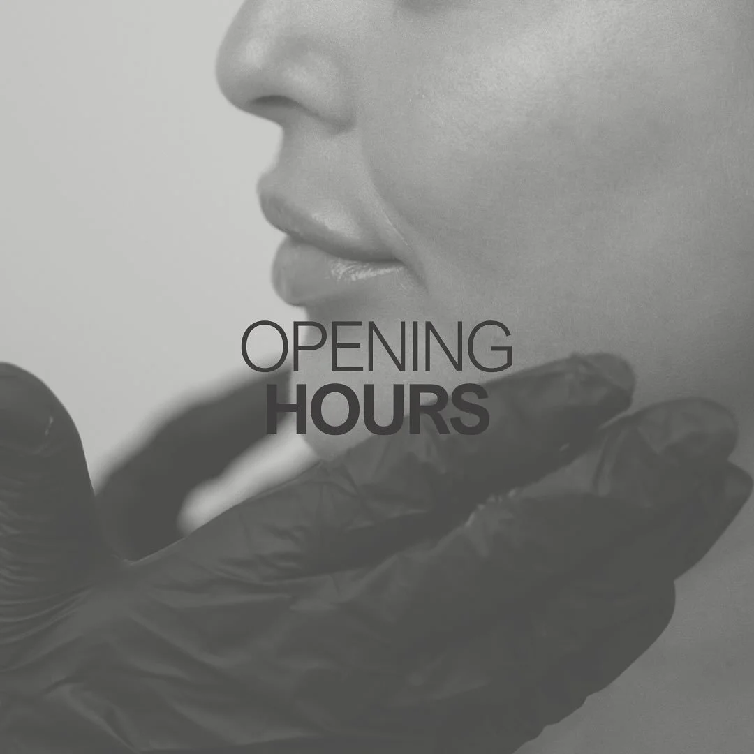 Your skin deserves care that fits seamlessly into your week. 

MONDAY - BY APPT ONLY
TUESDAY - 9AM - 6PM
WEDNESDAY - BY APPT ONLY
THURSDAY - BY APPT ONLY
FRIDAY - 9AM - 6PM

Whether it&rsquo;s a glow up treatment or a results driven plan, we&rsquo;ve