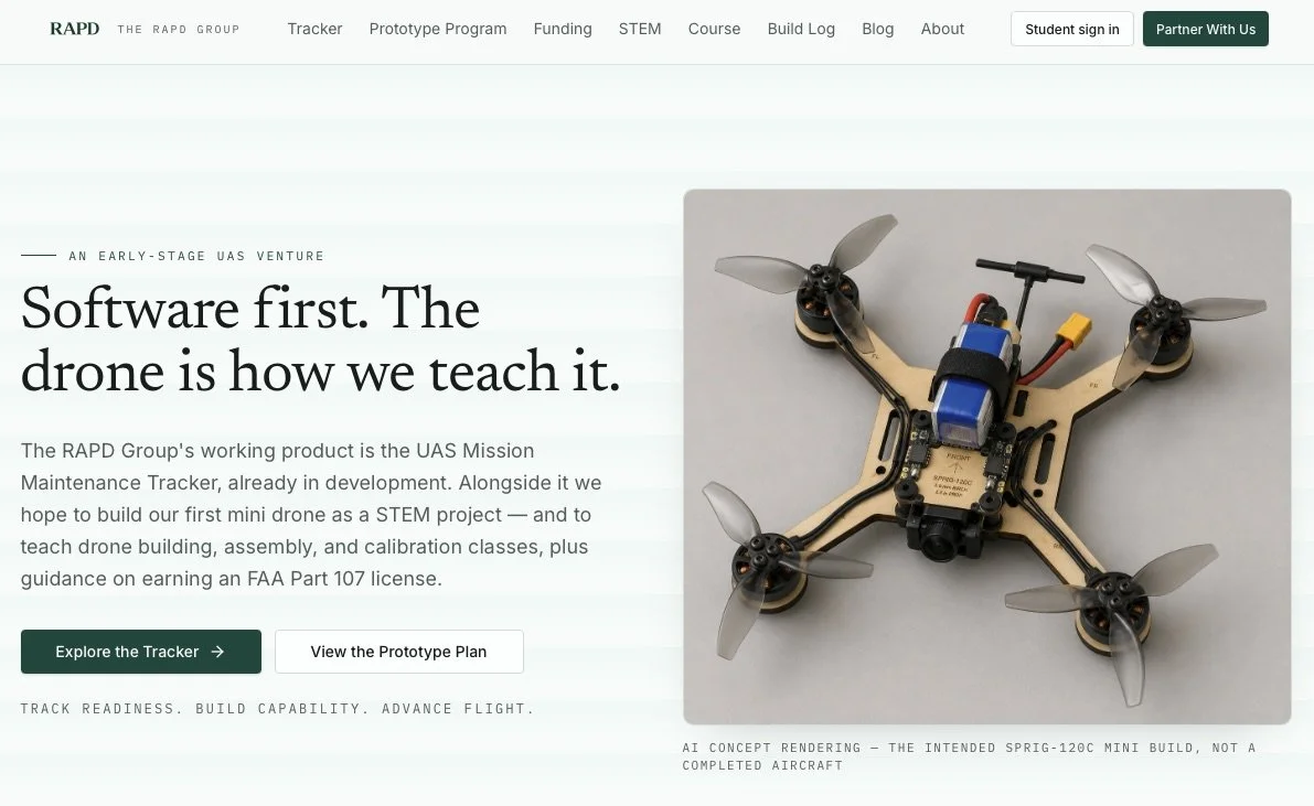 A mini drone with four propellers, a blue motor, and a black frame on a white background.