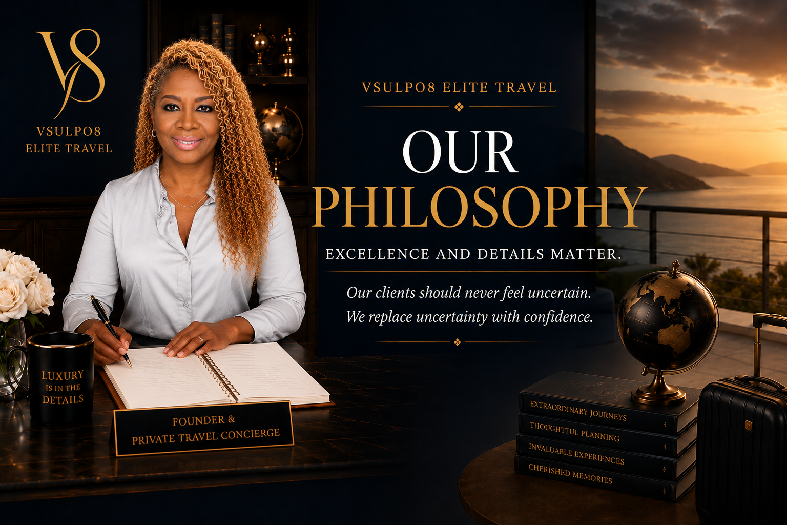 Our Philosophy at Vsulpo8 Elite Travel: excellence and details matter, and clients should never feel uncertain.