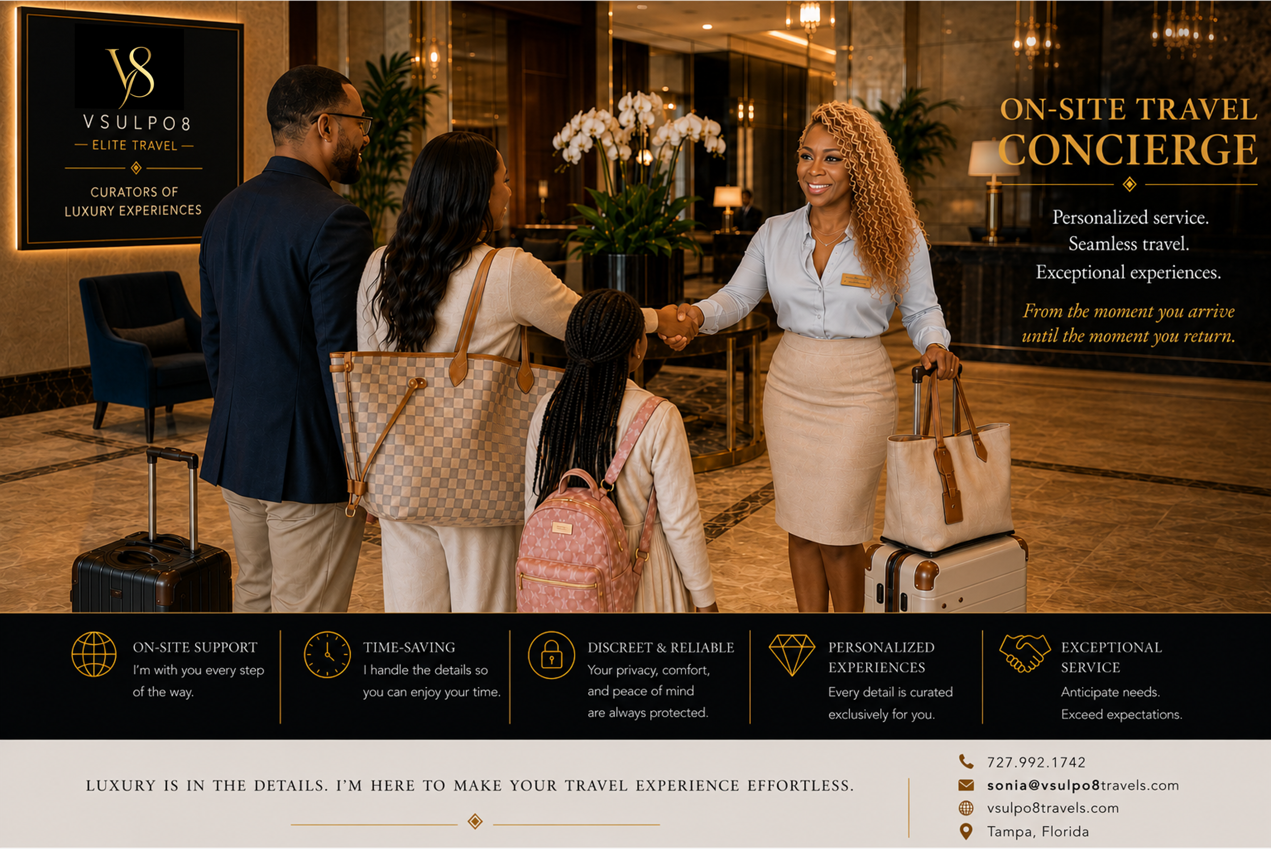 On-Site Travel Concierge support from Vsulpo8 Elite Travel
