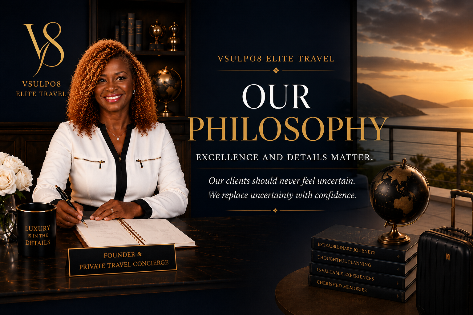 Our Philosophy at Vsulpo8 Elite Travel: excellence and details matter, and clients should never feel uncertain.