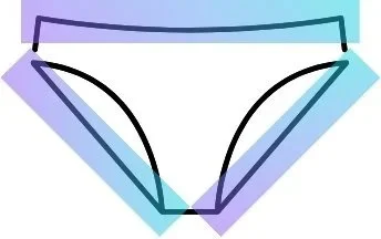 Colored strips emulate where wax would be applied to show what hair is removed during a standard bikini line wax at La Chambre Rose.