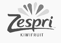 Zespri Kiwifruit logo with stylized text and a graphic element resembling a kiwi slice.