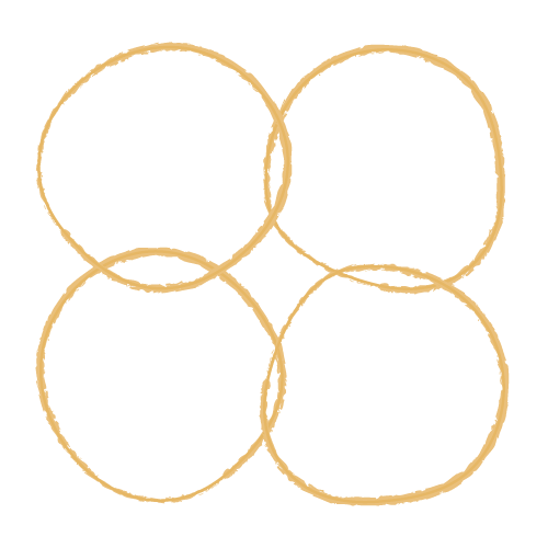 Hand-drawn minimalist line art featuring four overlapping circles forming a central diamond shape.
