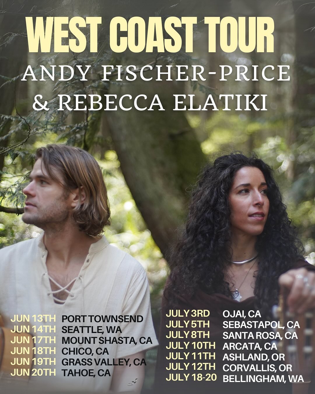 Summer tour dates with @rebeccaelatiki ☀️

We did a little west coast run last summer and it was one of the highlights of an incredible year, so we&rsquo;re stoked to have even more time on the road.

Reach out if you want details about any of these 