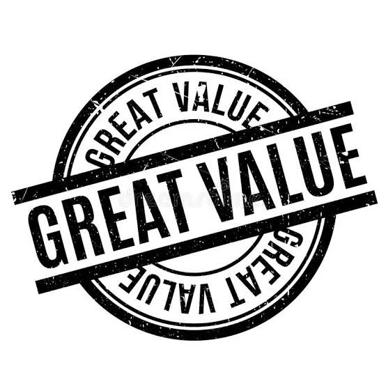Circular stamp-style graphic with the text "Great Value" repeated around the border and a bold diagonal banner across the center stating "Great Value." Used to show the great savings when purchasing the Beachi-Duo. Bundle and Save