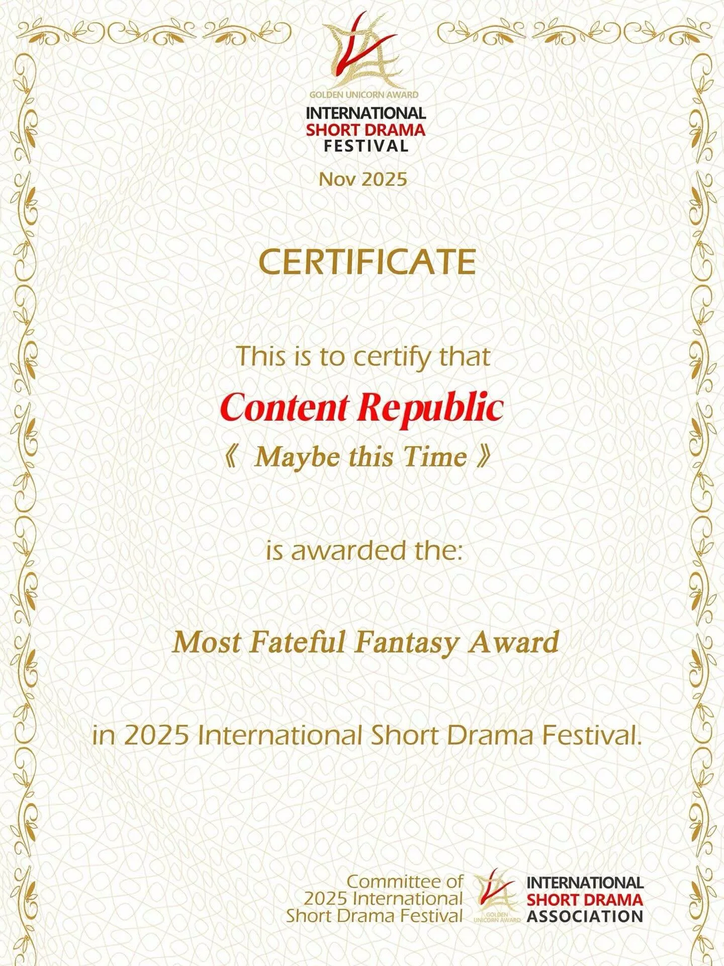 Just found out that we gotten an award today. Thank you for voting for Maybe This Time and @cr_contentrepublic Hopefully we can go to LA the next time! 😃 and appreciate the nomination for Falling for Her Bodyguard as well. Thank you 🙏 #goldenunicor