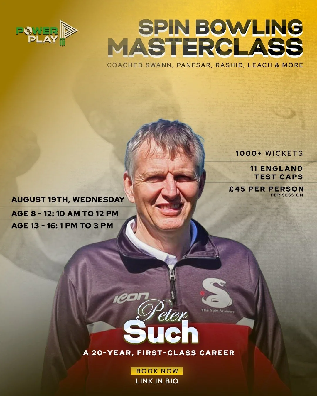 🚨 BIG NEWS 🚨

Peter Such is coming to PowerPlay for a ONE-DAY SPIN MASTERCLASS!

20 years playing for Nottinghamshire, Leicestershire, Essex and England. Over 1000 First XI County wickets. 51 five-wicket hauls. 11 Test caps, including a 6-67 on deb