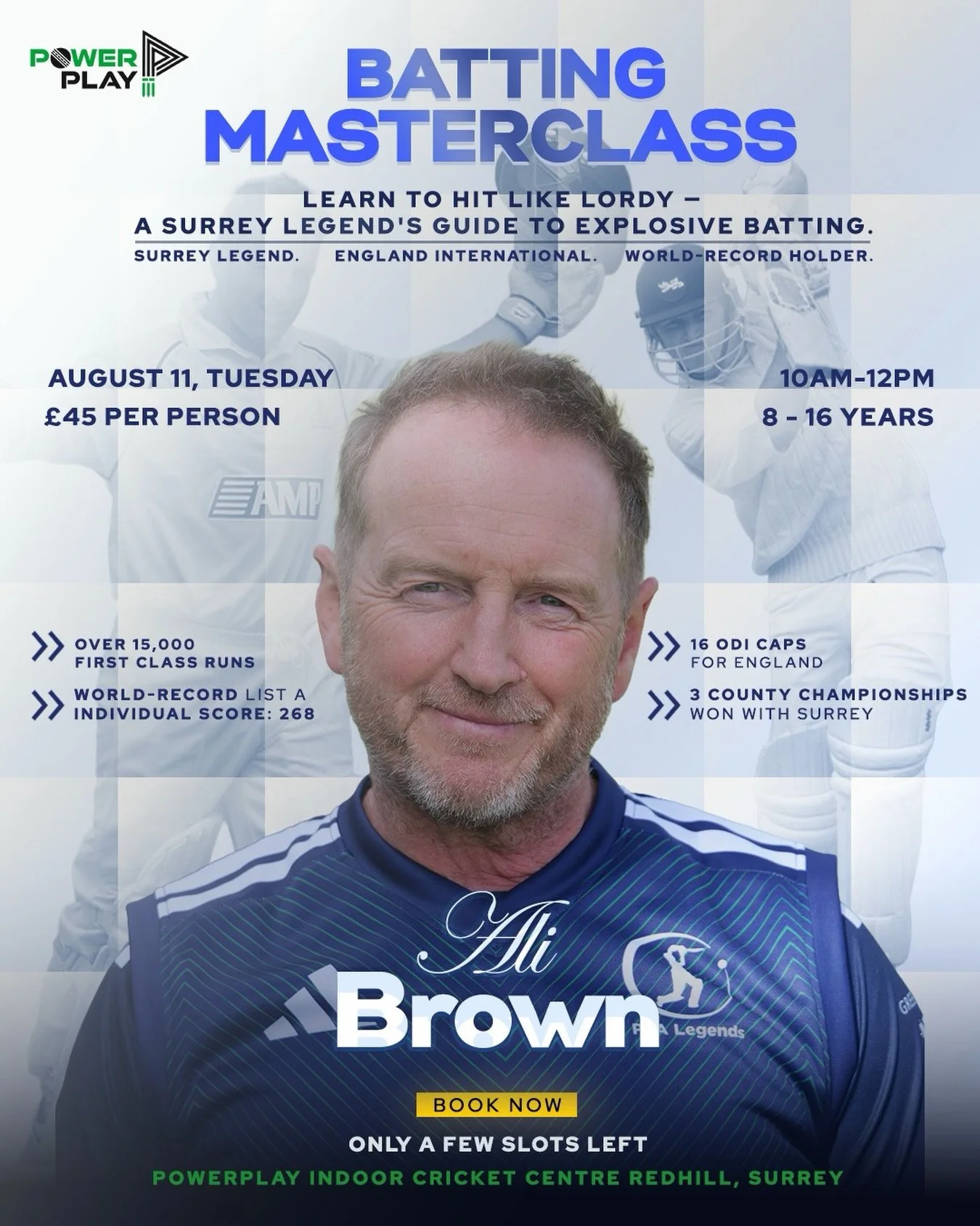 🚨 NEW COACH DROP 🚨

Ali Brown is coming to PowerPlay.

One of England&rsquo;s most explosive one-day batters. Surrey legend. Still holds the world-record List A individual score of 268. Three County Championship titles. 16 ODI caps for England.

📅