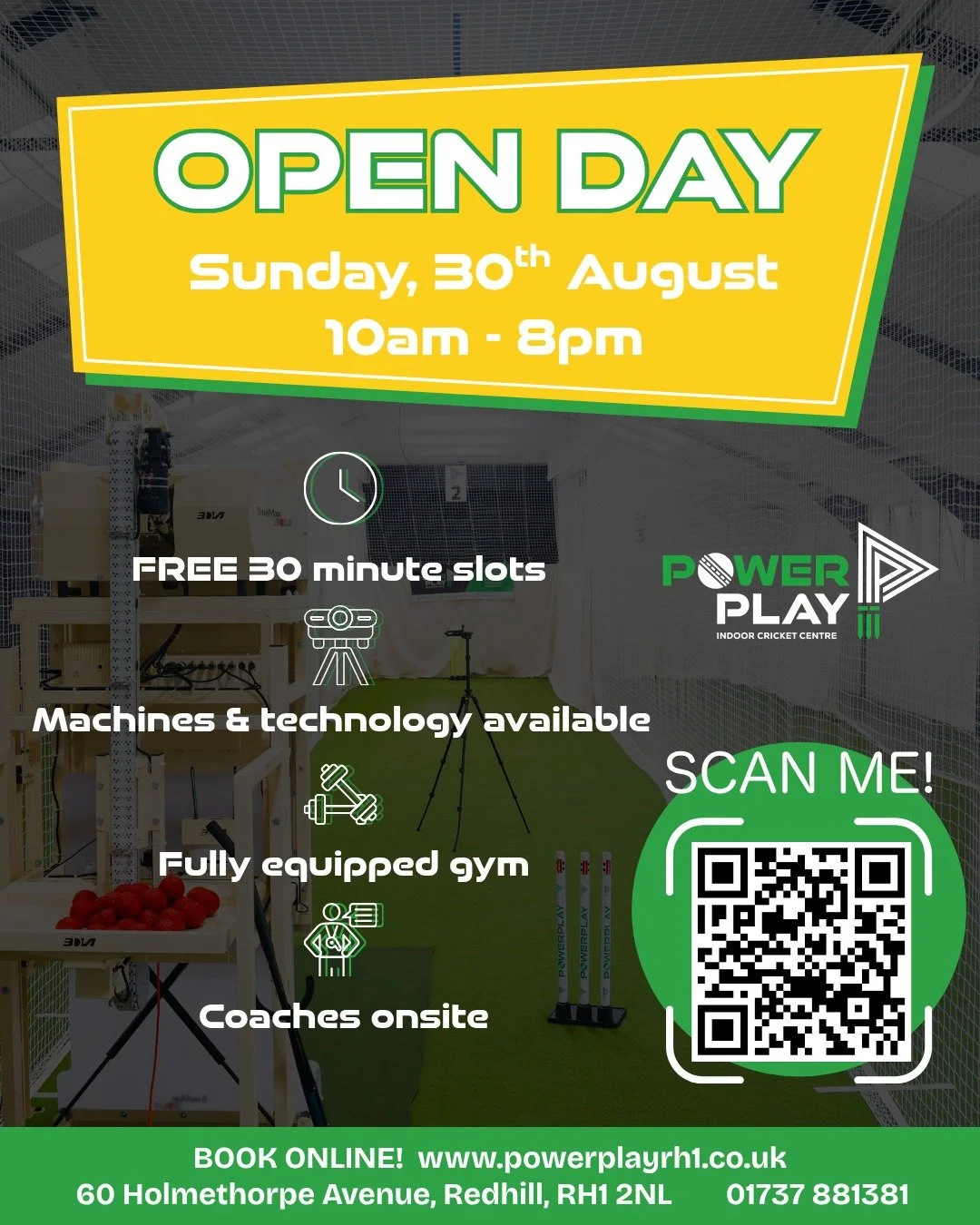 We're offering FREE 30 minute slots all day on Sunday! Now is the perfect chance to try out our top of the range bowling machines ahead of a busy winter of training!

Book:
Lane 1 for the UFO
Lane 2 for the TrueMan
Lane 3 for the Merlyn or an open ne