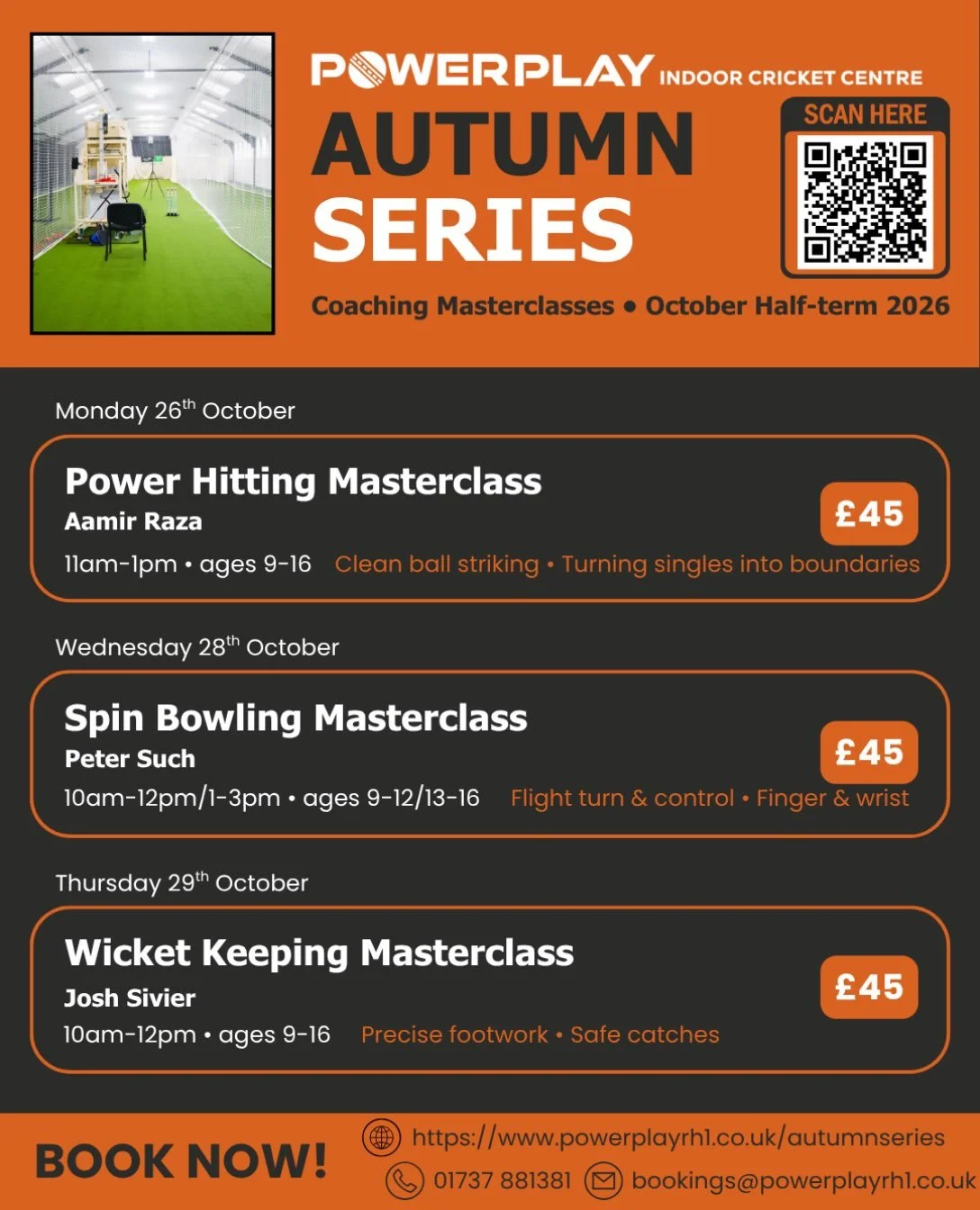 Less than 2 weeks to go!

We are back with more holiday masterclasses to give you the opportunity to perfect your skills and learn tips and tricks to take into the off season and winter nets. 
We will be joined by Coach Aamir, Coach Peter, and Coach 