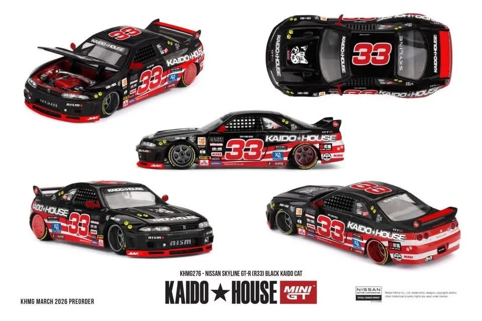(Preorder) Kaido House x Mini GT 1:64 Nissan Skyline GT-R (R33) Black Kaido Cat – Limited Edition