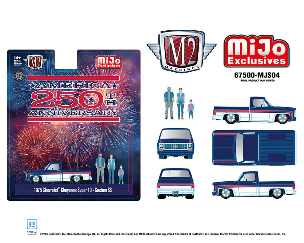 (Preorder) M2 Machines 1:64 Diorama Series 1975 Chevrolet Cheyenne Super 10 Custom 250th America Anniversary with Family Figures – Mijo Exclusives