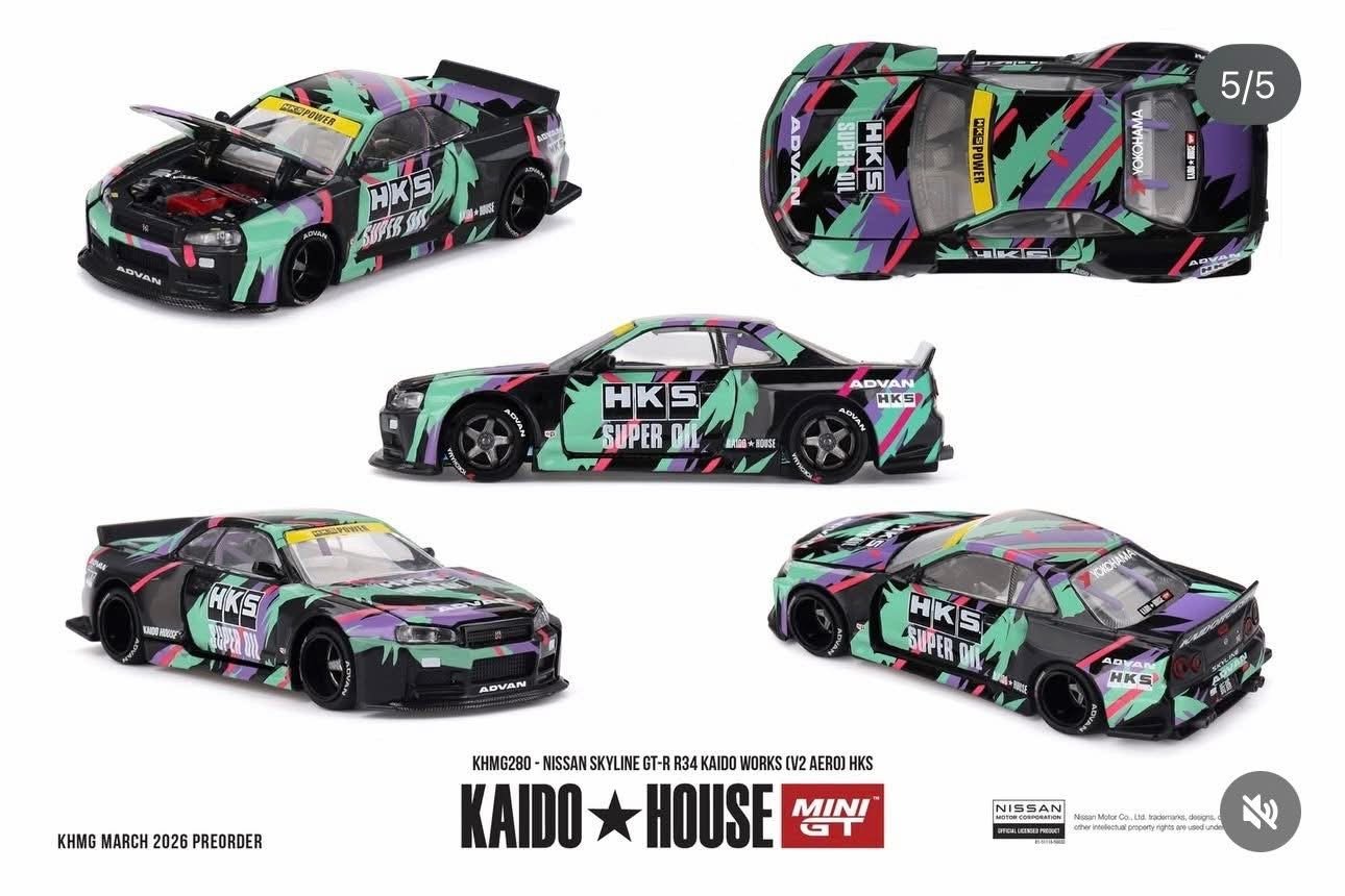 (Preorder) Kaido House x Mini GT 1:64 Nissan Skyline GT-R R34 Kaido Works (V2 Aero) HKS – Limited Edition