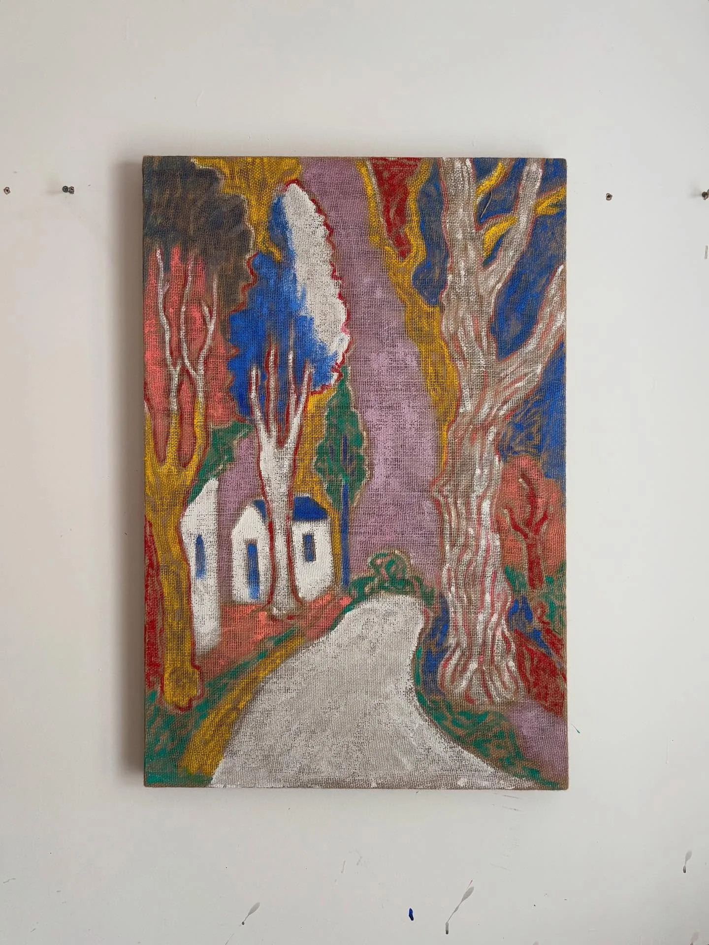 &ldquo;The church atop the hill&rdquo; 
Acrylic and oil bar on hessian wrapped over a painted canvas.

#abstract #assemblage #contemporaryabstract #abstractartforsale #canvaspainting #acrylicpainting #studio #colour #landscapepainting #artbuyer #mode
