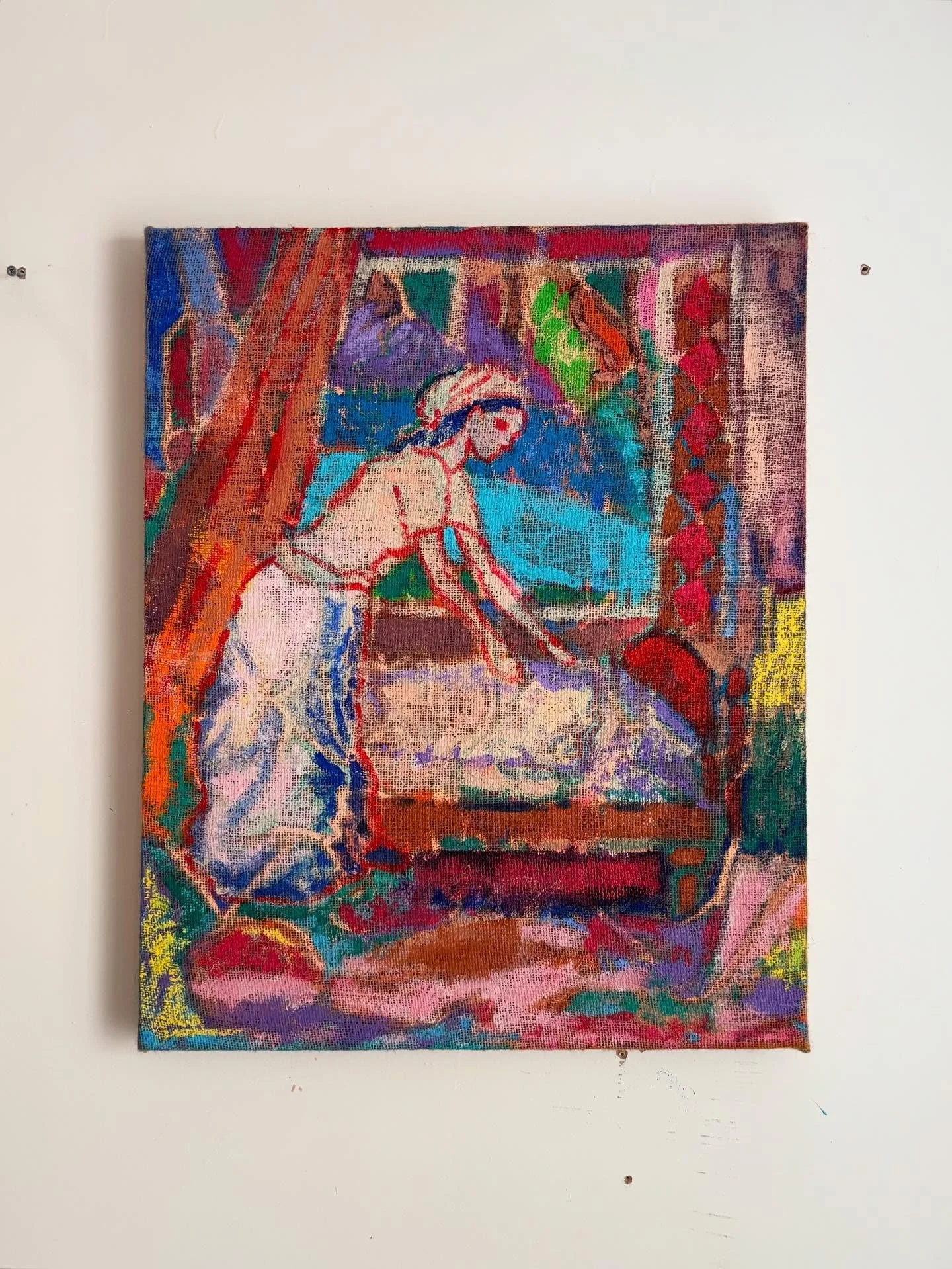 &ldquo;Loss&rdquo; 
Acrylic and oil bar on hessian. 

#abstract #assemblage #contemporaryabstract #abstractartforsale #canvaspainting #acrylicpainting #studio #colour #figurativepainting2024 #artbuyer #modernism #simple #contemporarypaintingexhibitio