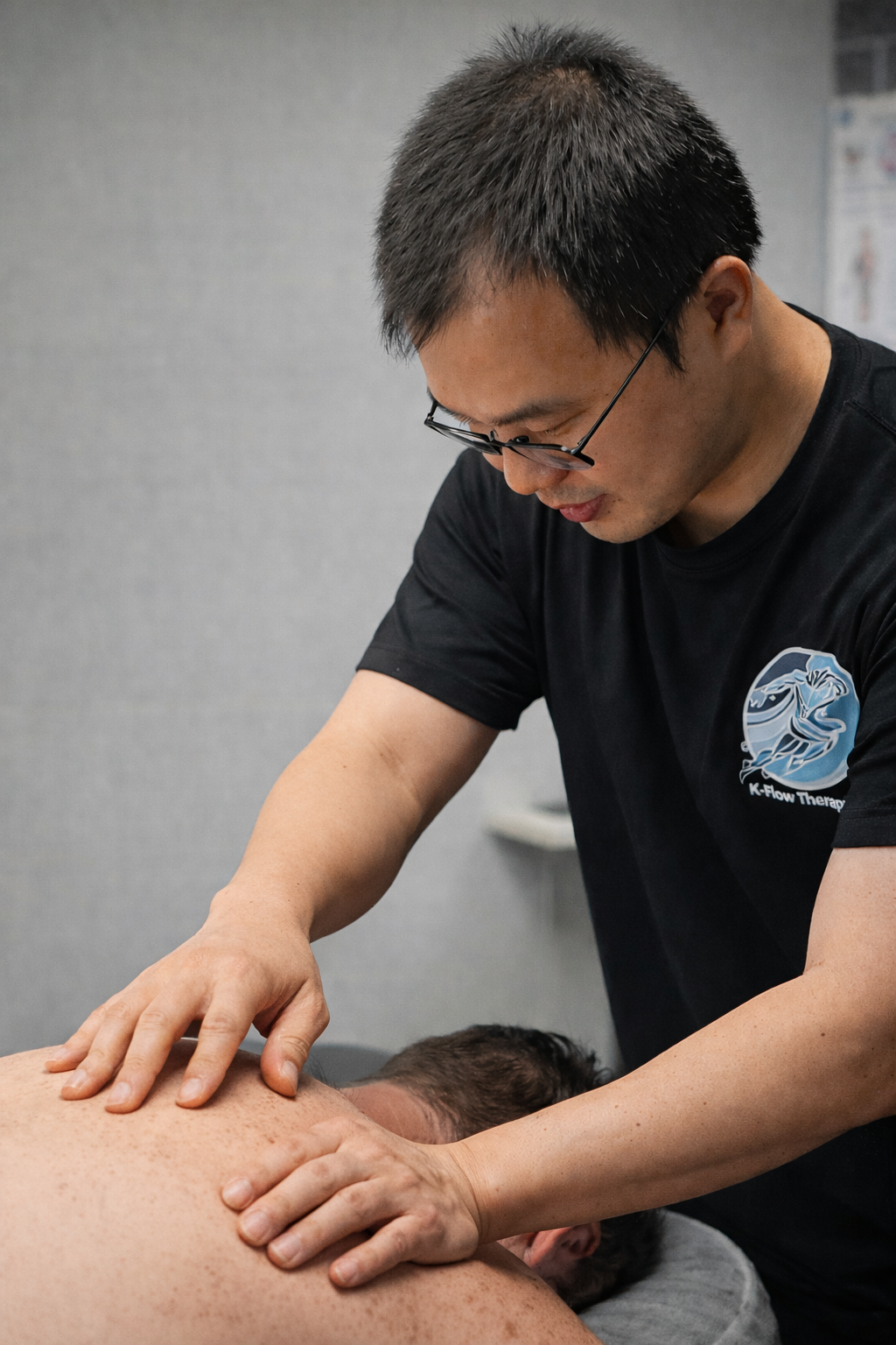 A Client receiving Myofascial release from Sam