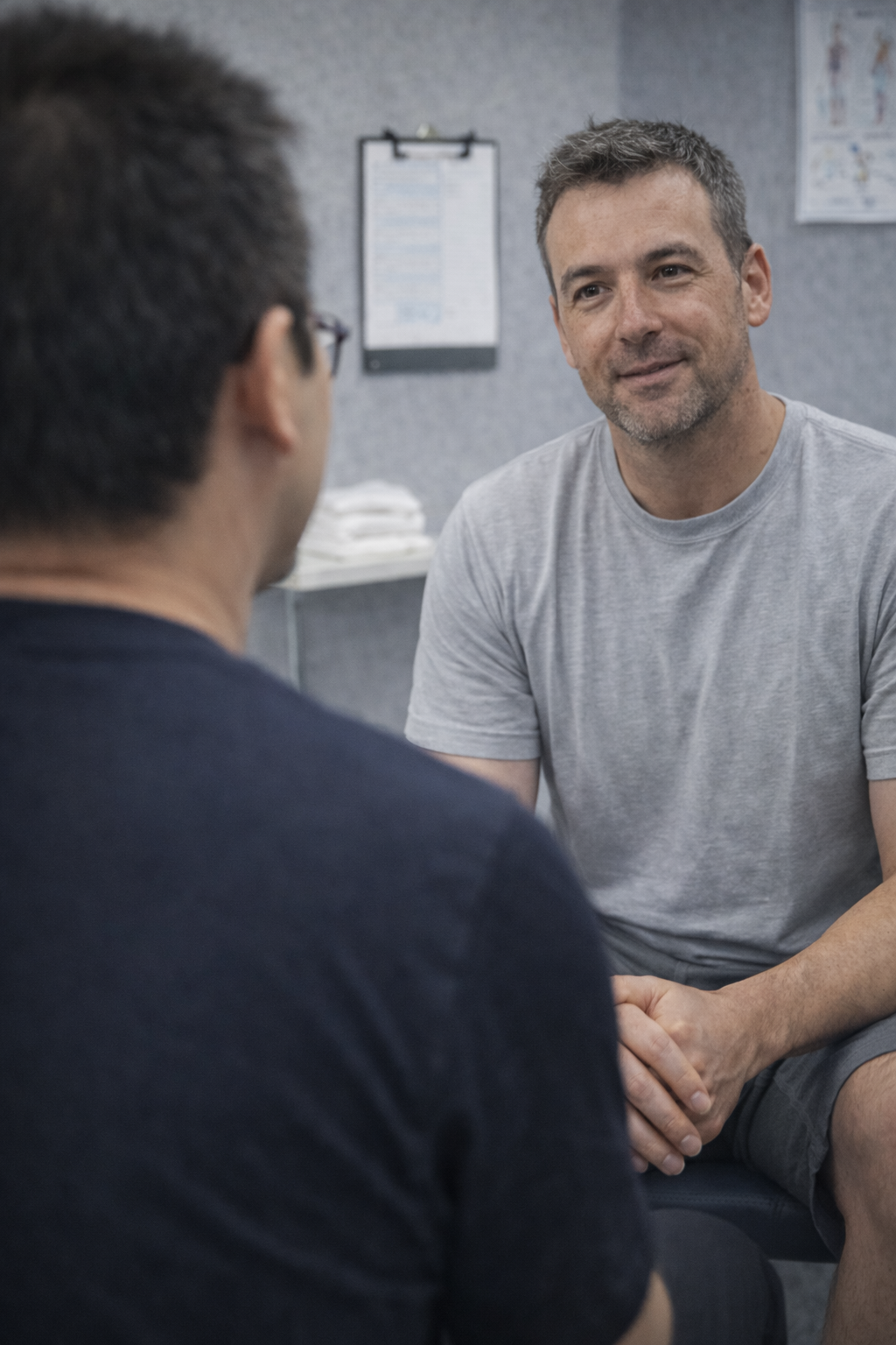 Sam is in a therapy room with a client.