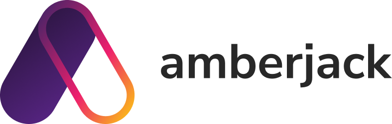 The image features the Amberjack logo with a stylized, rounded 'A' symbol in purple, pink, orange, and yellow gradient, accompanied by the word "amberjack" in lowercase black letters.