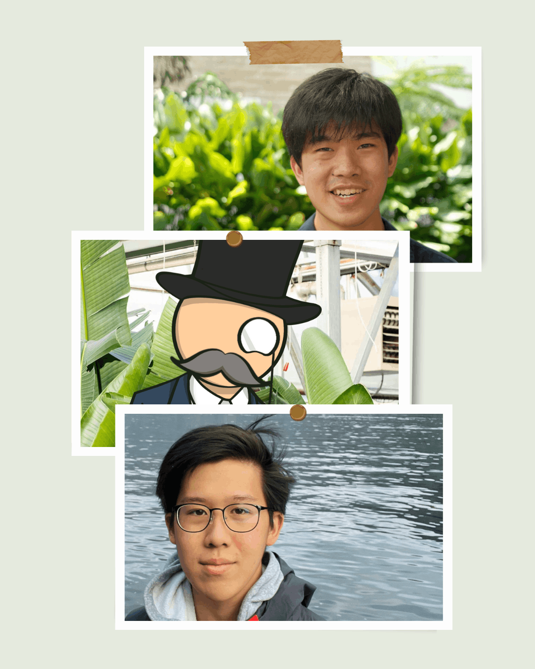 Photos of the team, Nicholas, Timothy and Reginald