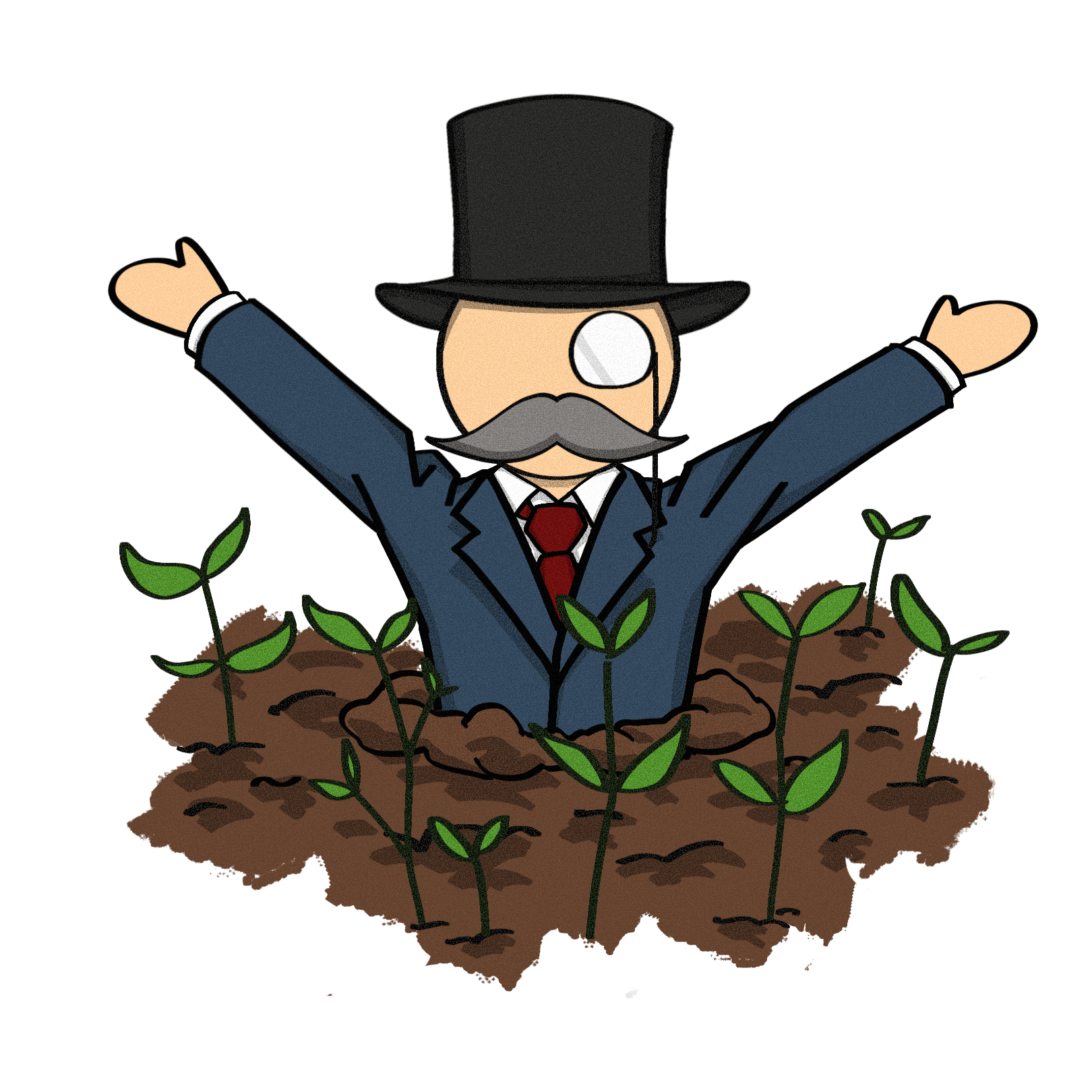 Illustration of Reginald, our mentor, among small saplings