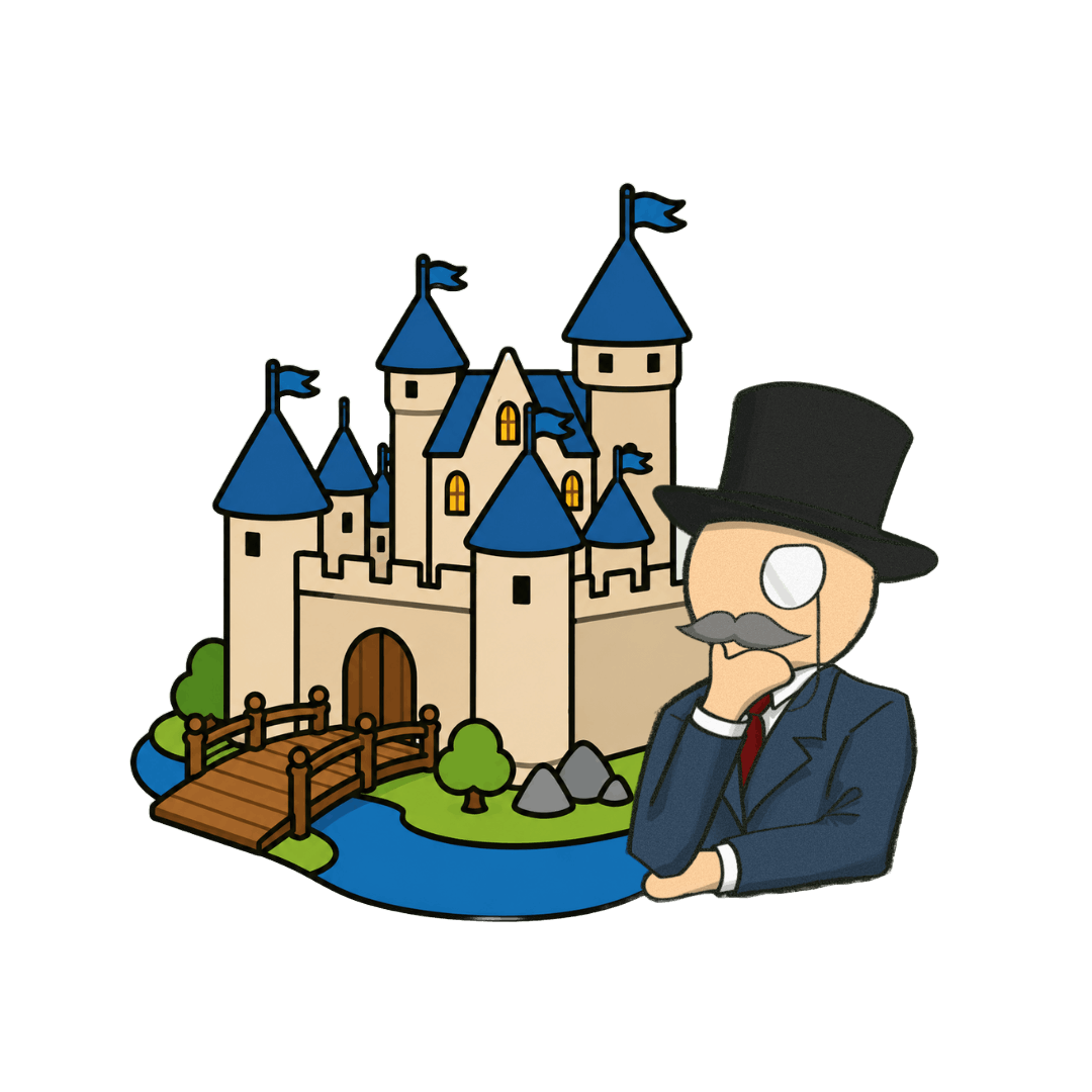 Reginald, our mentor, with a castle and moat
