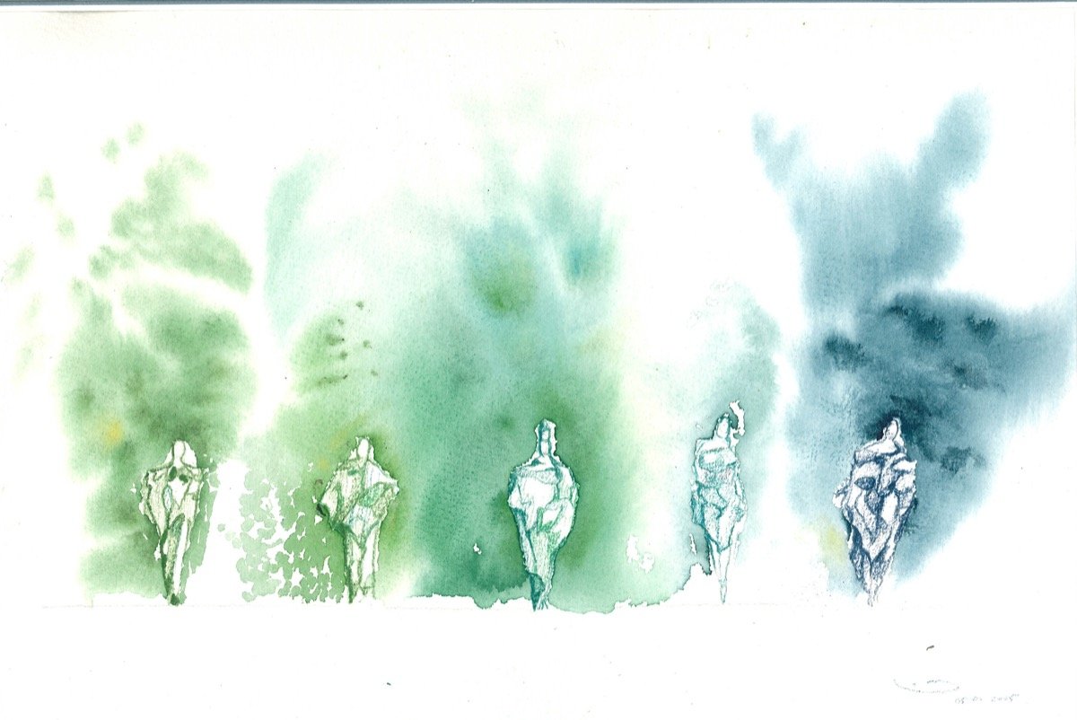 Women in blue. • watercolour & pencil • 26x36cm